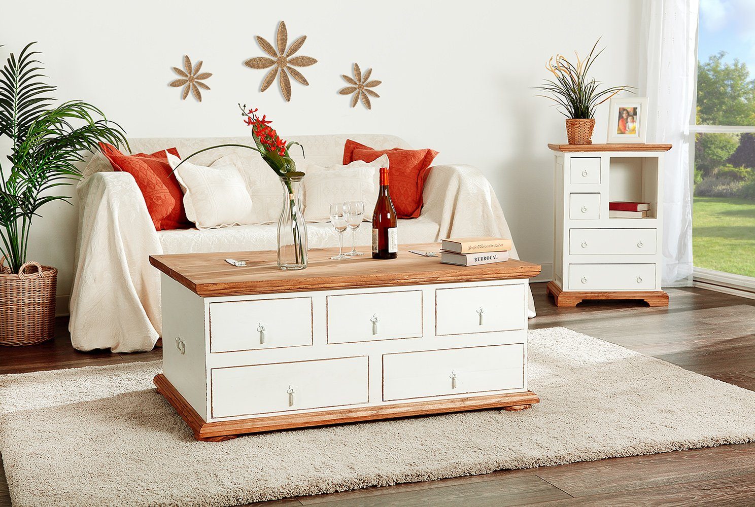 1a Direktimport Couchtisch Truhentisch Tischtruhe - Mexico weiß natur - Massivholz Landhaus