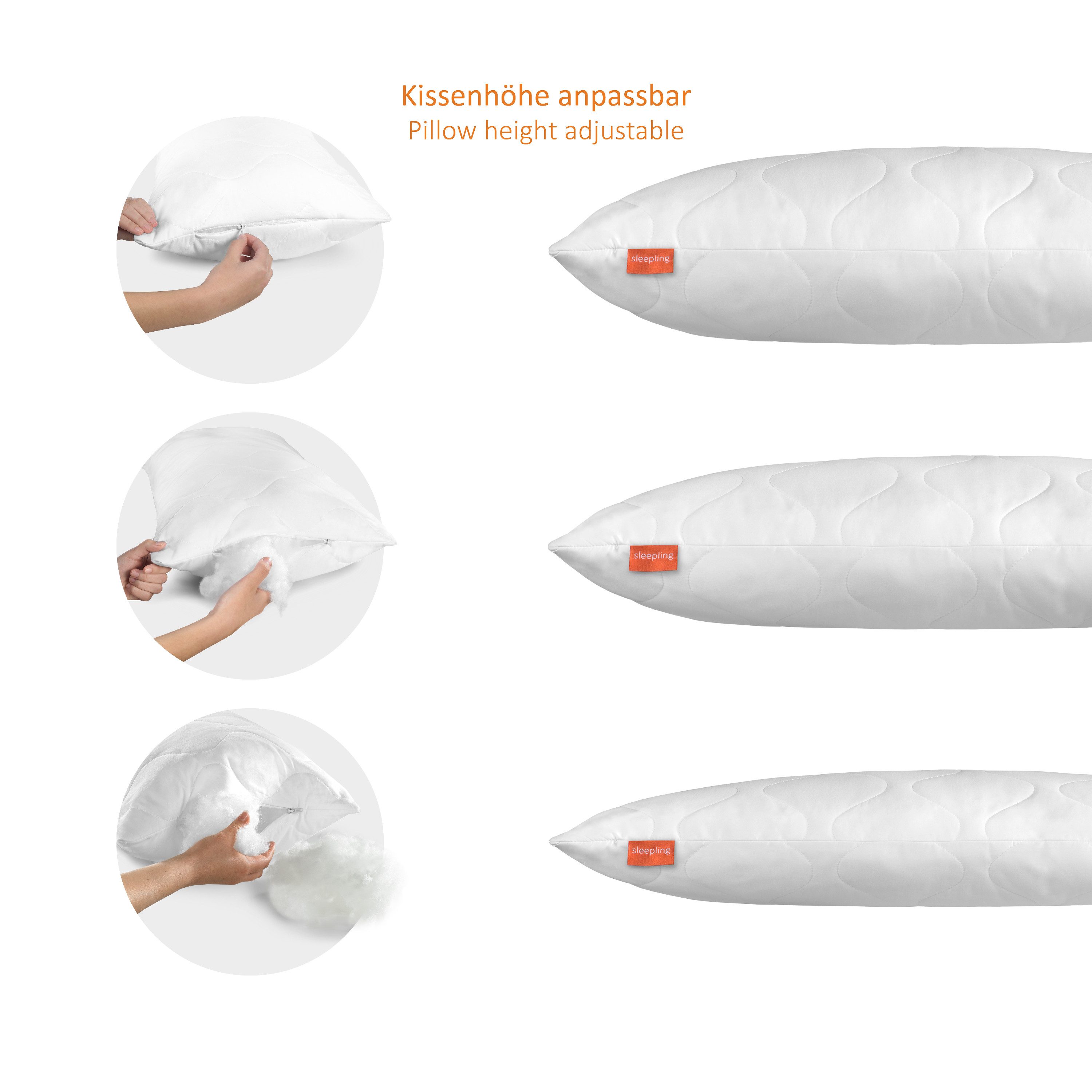 sleepling Kopfkissen 2er Set Basic 100, Füllung: Polyester, Bezug: 100% Mikrofaser, Seitenschläfer, Rückenschläfer, Bauchschläfer, 40 x 60 cm