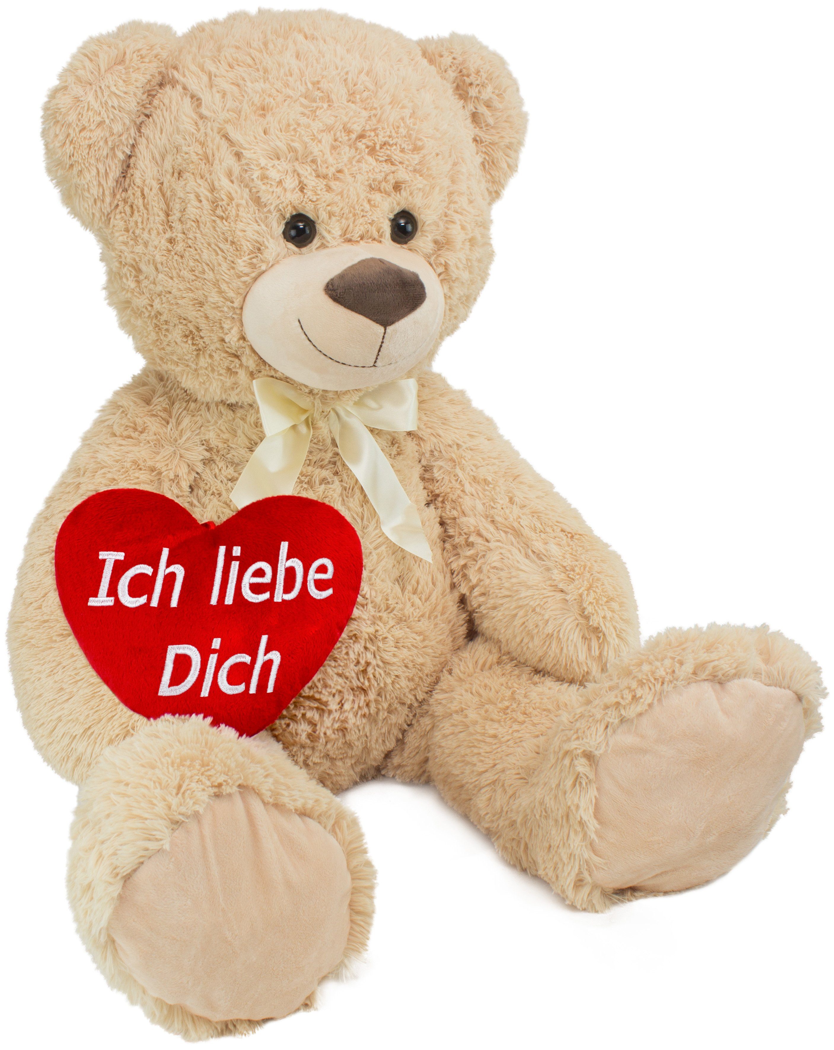 BRUBAKER Kuscheltier XXL Teddybär 100 cm groß mit Ich Liebe Dich Herz (Valentinstagsgeschenk, 1-St), großer Teddy Bär, Stofftier Plüschtier