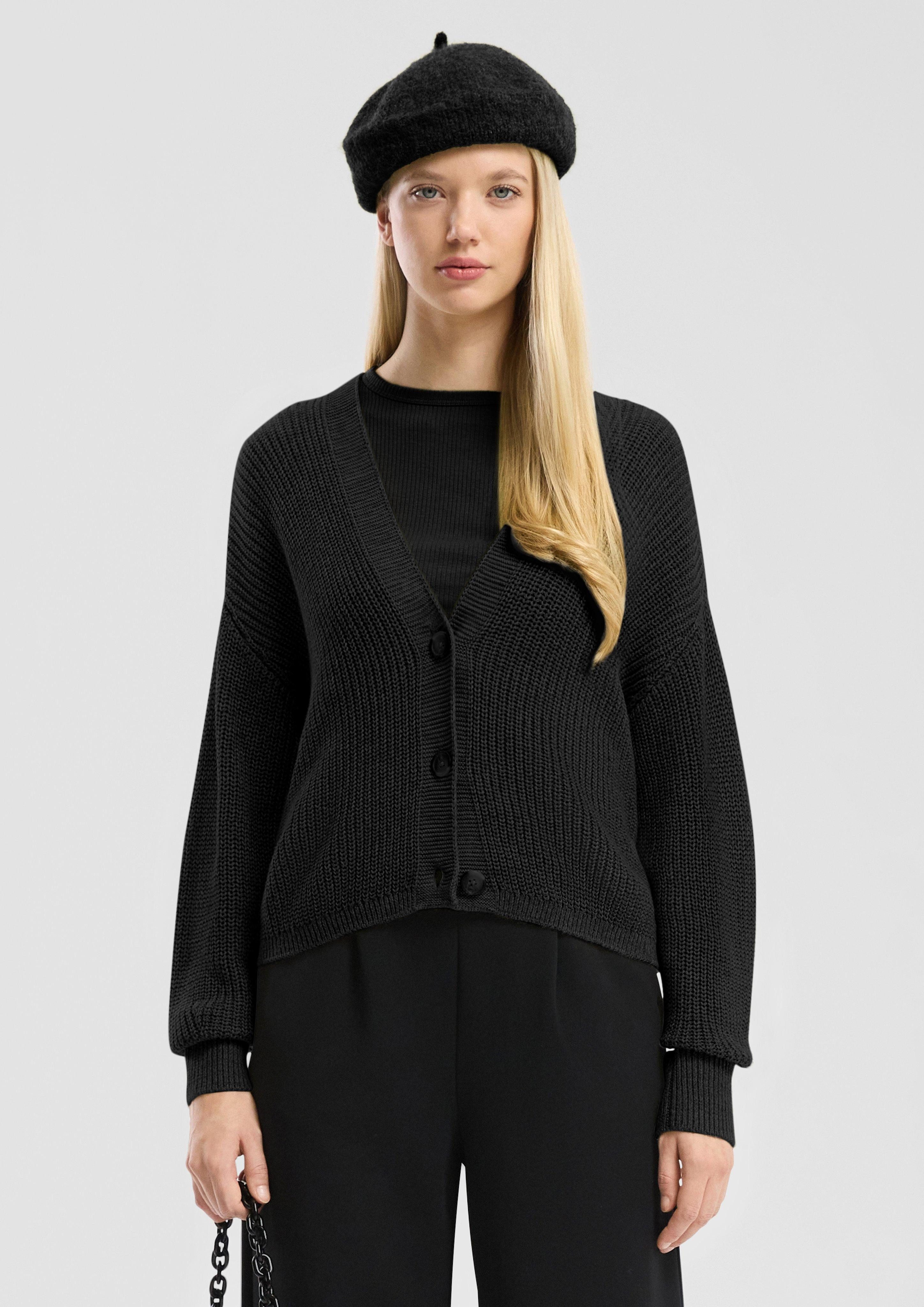 QS Funktionsjacke Melierte Strickjacke aus Baumwollmix günstig online kaufen