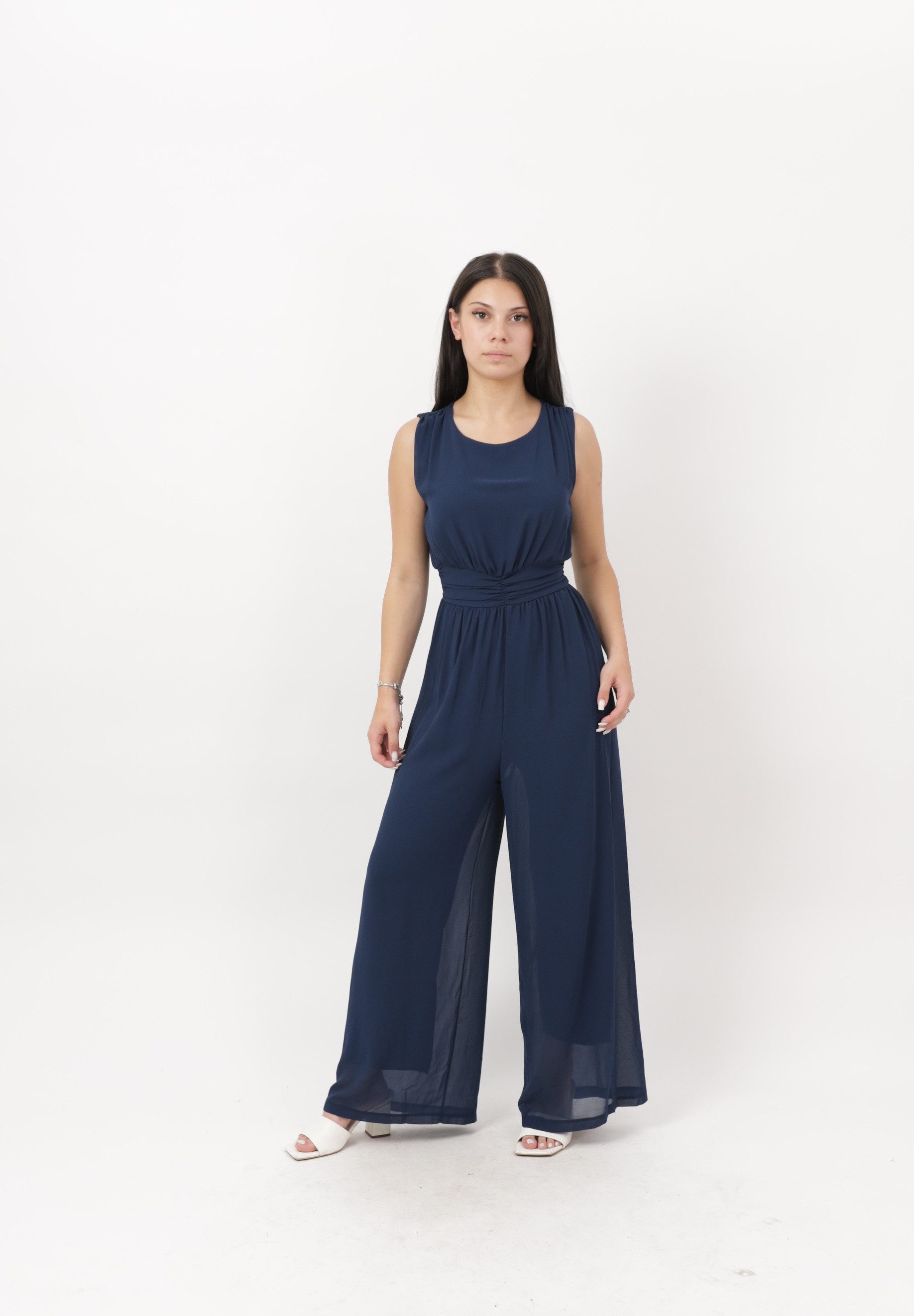 Elara Jumpsuit — Damen Overall mit weitem Bein, Taillenbund und Chiffon-Look