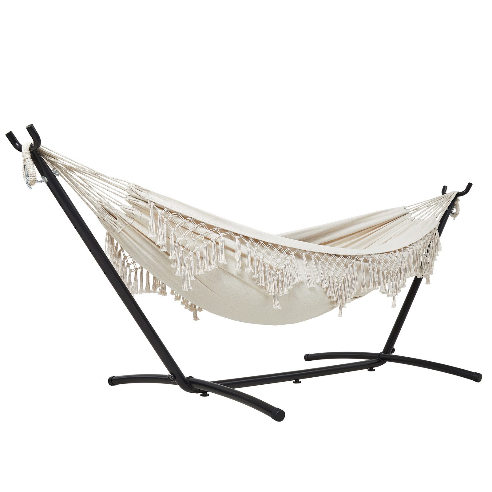Mondeer Hängematte Gartenhängematte, mit Verstellbarem Gestell für 2 Personen,Doppelleine Fransen
