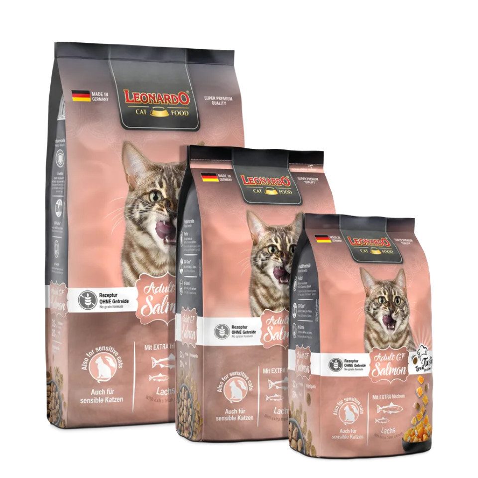 Leonardo Catfood Adult GF Salmon - getreidefreies Trockenfutter mit Lachs, Trockenfutter für: Katzen