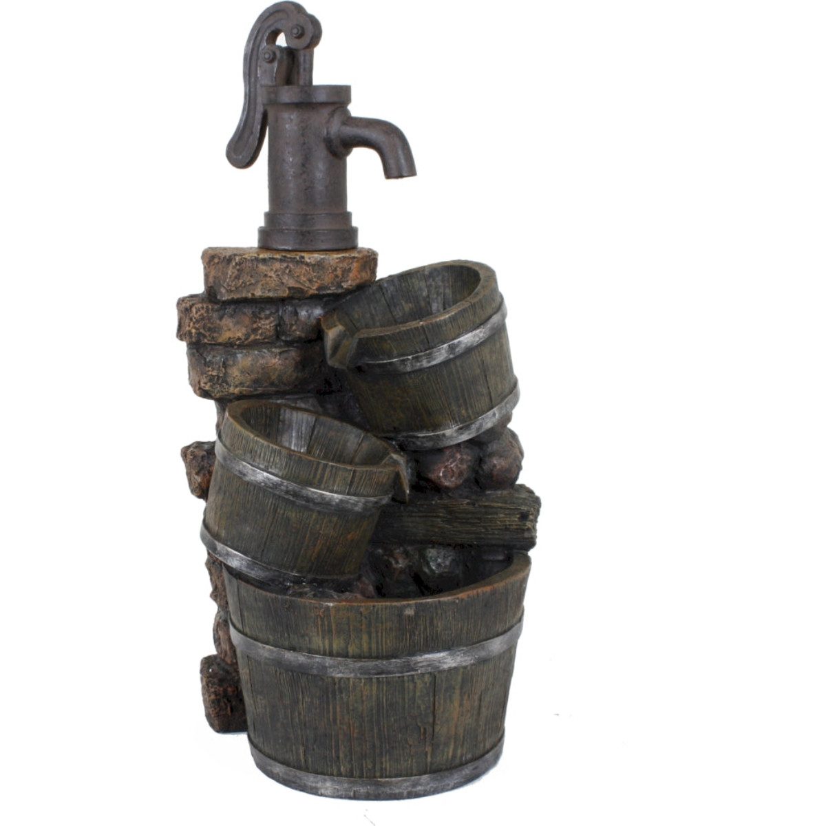 finehomegarden Zierbrunnen Gartenbrunnen Brunnen VENETIEN in Holz-/Stein-Optik mit Kaskade H75cm, (1 St), Polyresin Wasserspiel Garten / Paket