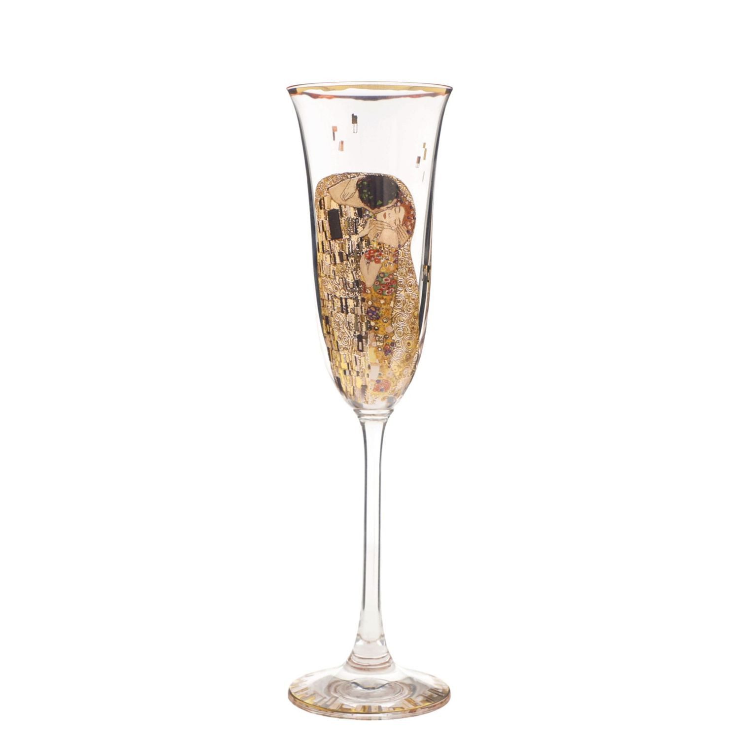 Goebel Sektglas Gustav Klimt, Glas, Echtgolddekor, Gold, Der Kuss, H: 24cm