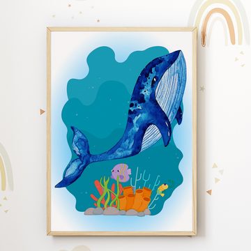 Tigerlino Poster Meerestiere Seepferdchen Wal Delfin 6er Set Kinderzimmer Wandbilder