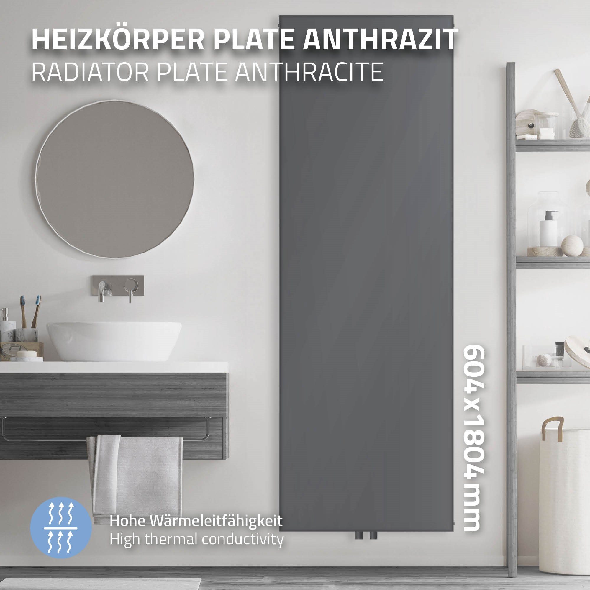 LuxeBath Anthrazit Designheizkörper, Wandheizkörper Mittelanschluss 604x1800mm Heizkörper Zimmerheizung