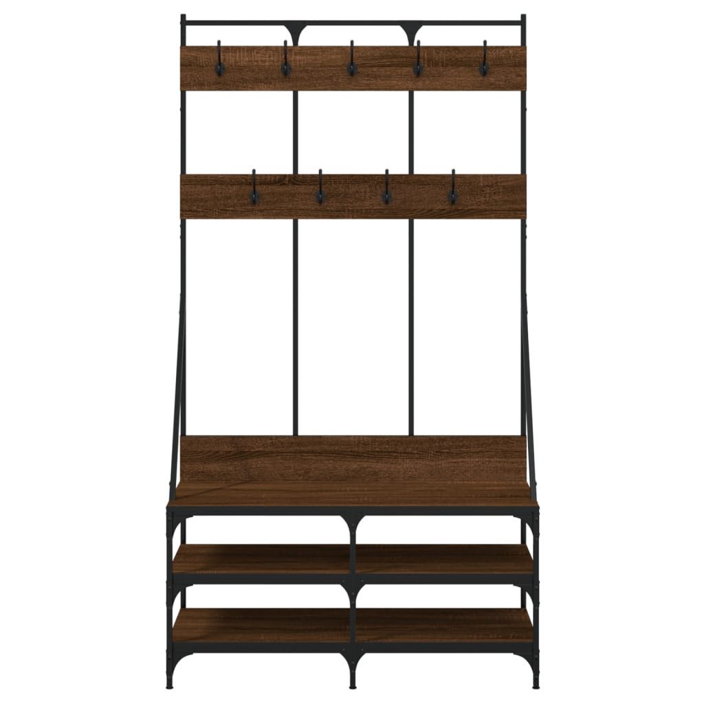 furnicato Kleiderständer mit Schuhablage 100x40x184 cm Braun Eichen-Optik, Garderobenständer mit integrierter Schuhablage für kleine Räume