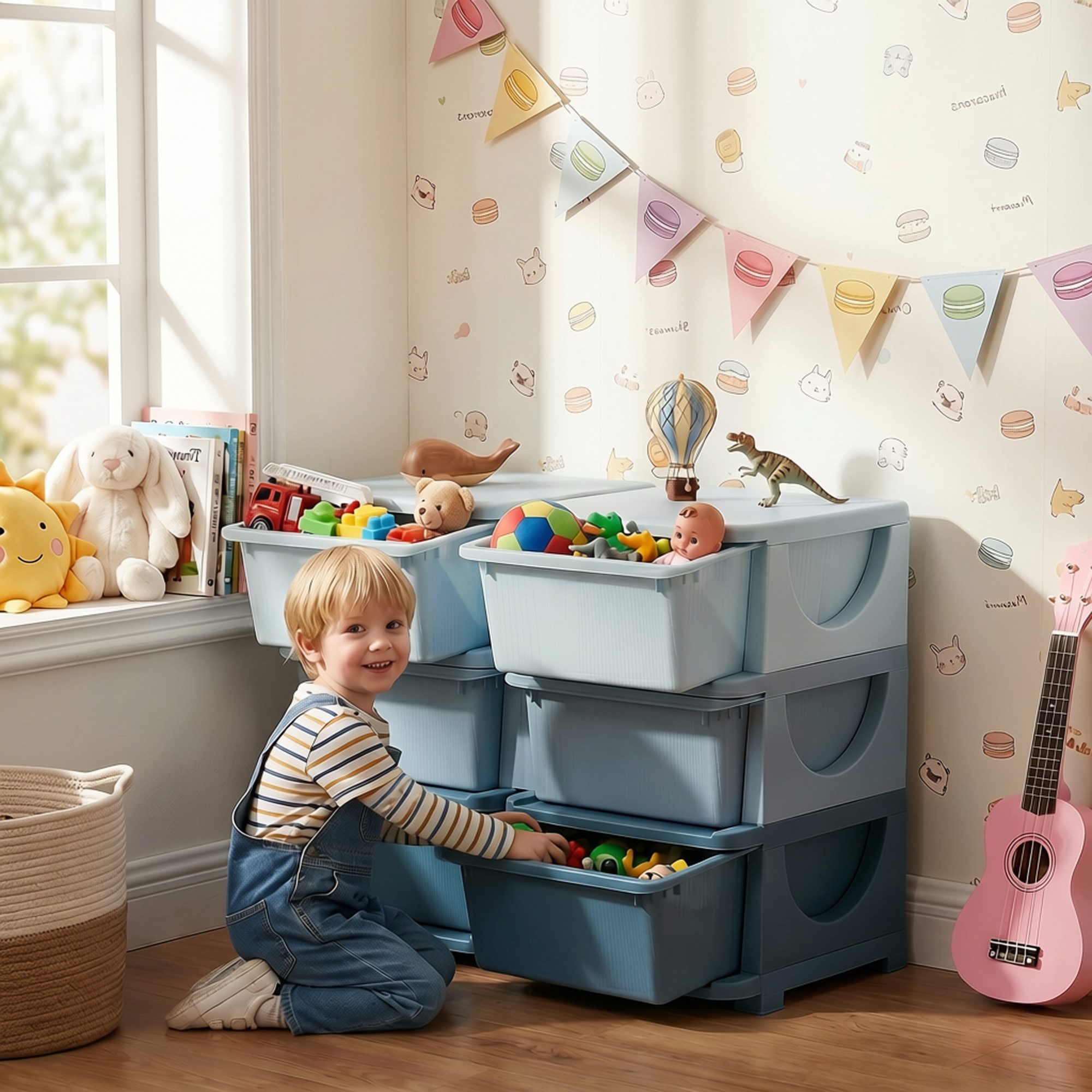 HOMCOM Spielzeugtruhe Schubladenschrank, Spielzeug-Organizer, sechs Ebenen, 3-6 Jahre (Spielzeugkiste, 1 St., Aufbewahrungsbox), für Kinderzimmer, Blau