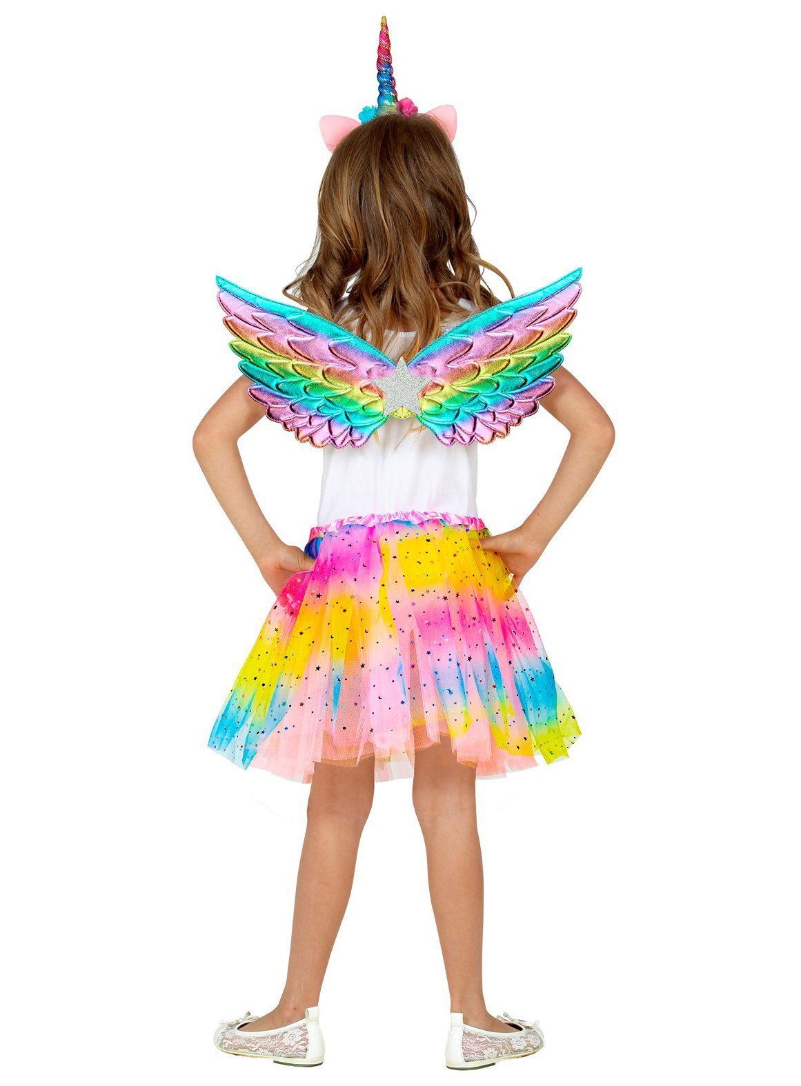 Widdmann Kostüm Einhorn Set - Karneval Faschingskostüm Kinder, Regenbogenbuntes Set aus Rock, Flügeln und Kopfschmuck