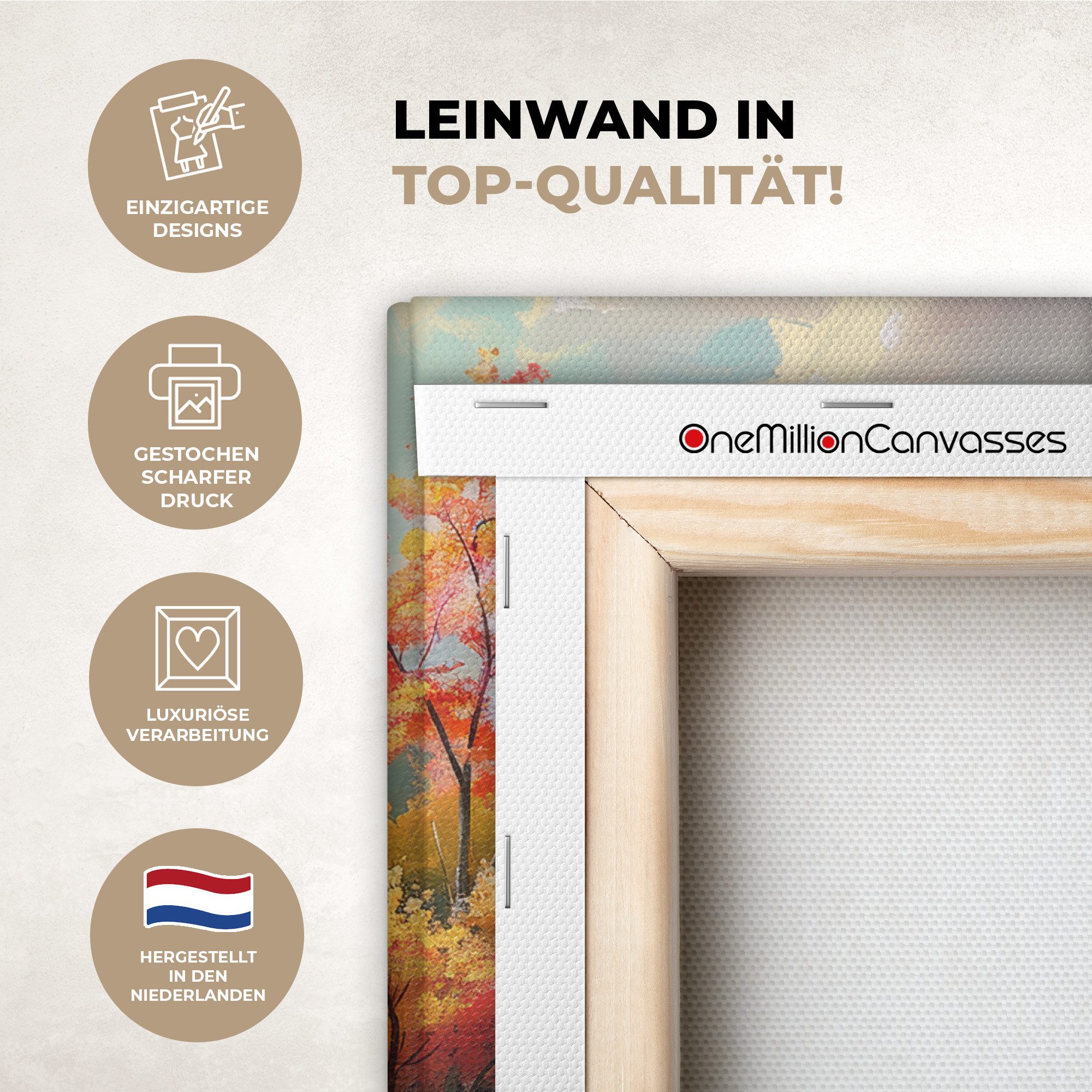 OneMillionCanvasses® Leinwandbild Landschaft - Illustration - Natur, Fotodruck (1 St), Wandbild, Deko Schlafzimmer Wohnzimmer Flur 20x20 cm