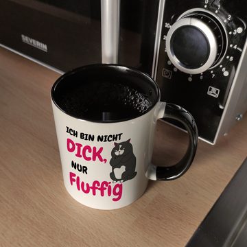 speecheese Tasse Katzen Kaffeebecher in Schwarz mit Spruch Ich bin nicht dick nur