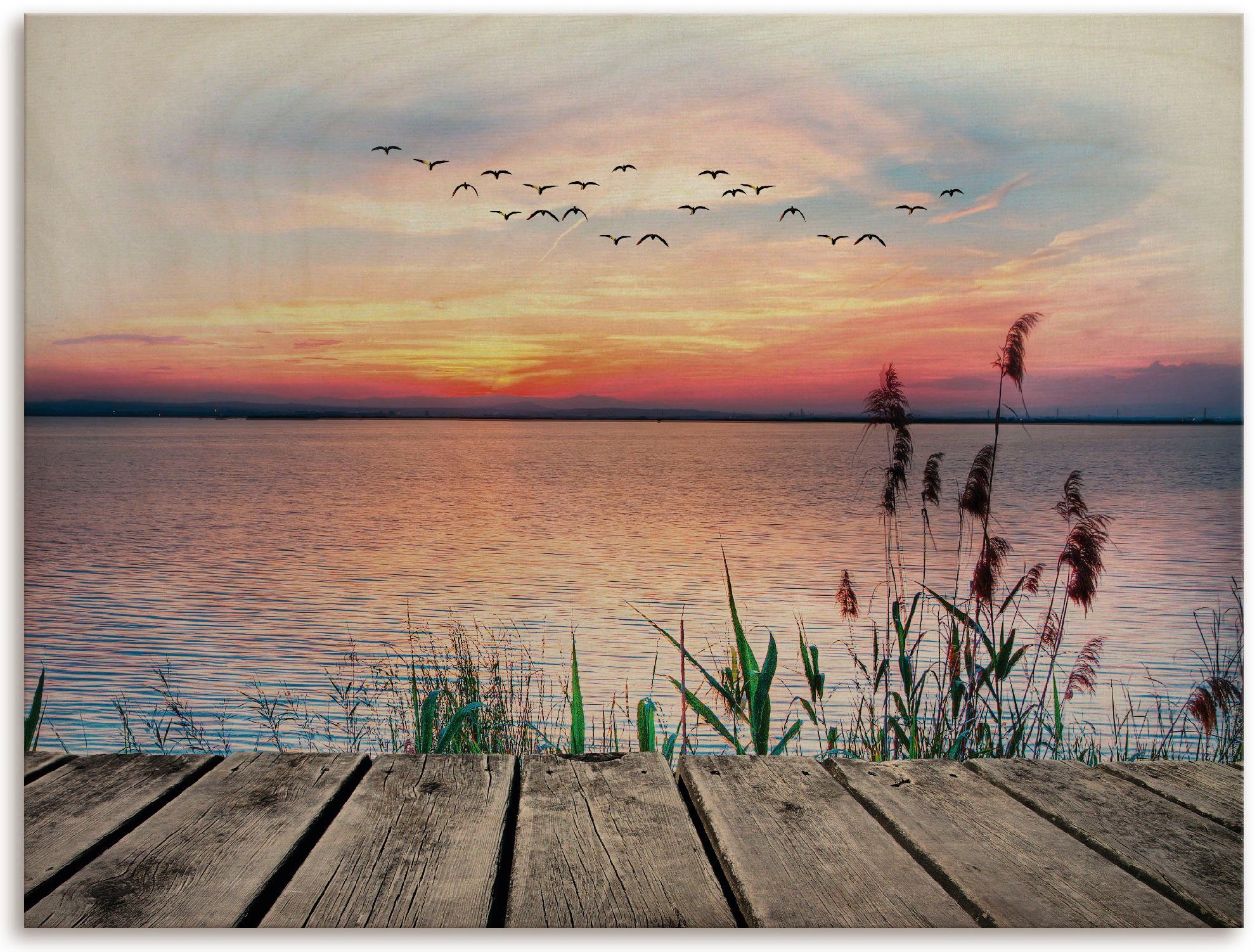 Artland Holzbild Der See in den Farben der Wolken, Seebilder (1 St),  Wandbild aus 12 mm Multiplexplatte aus Birkenholz