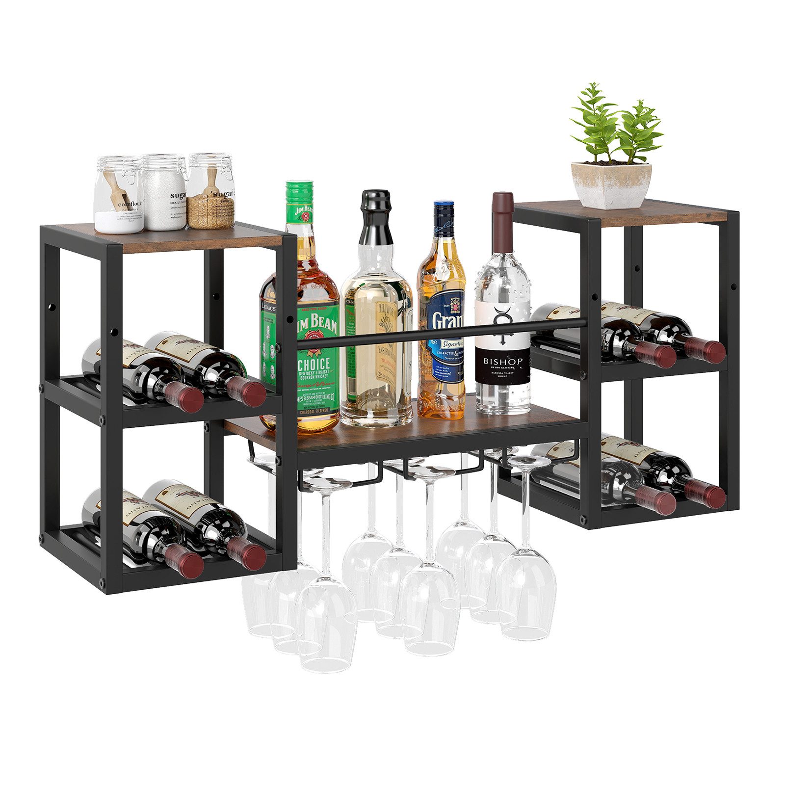 COSTWAY Weinregal, Wandregal, 8 Flaschen & 9 Gläser Flaschenregal Metall günstig online kaufen