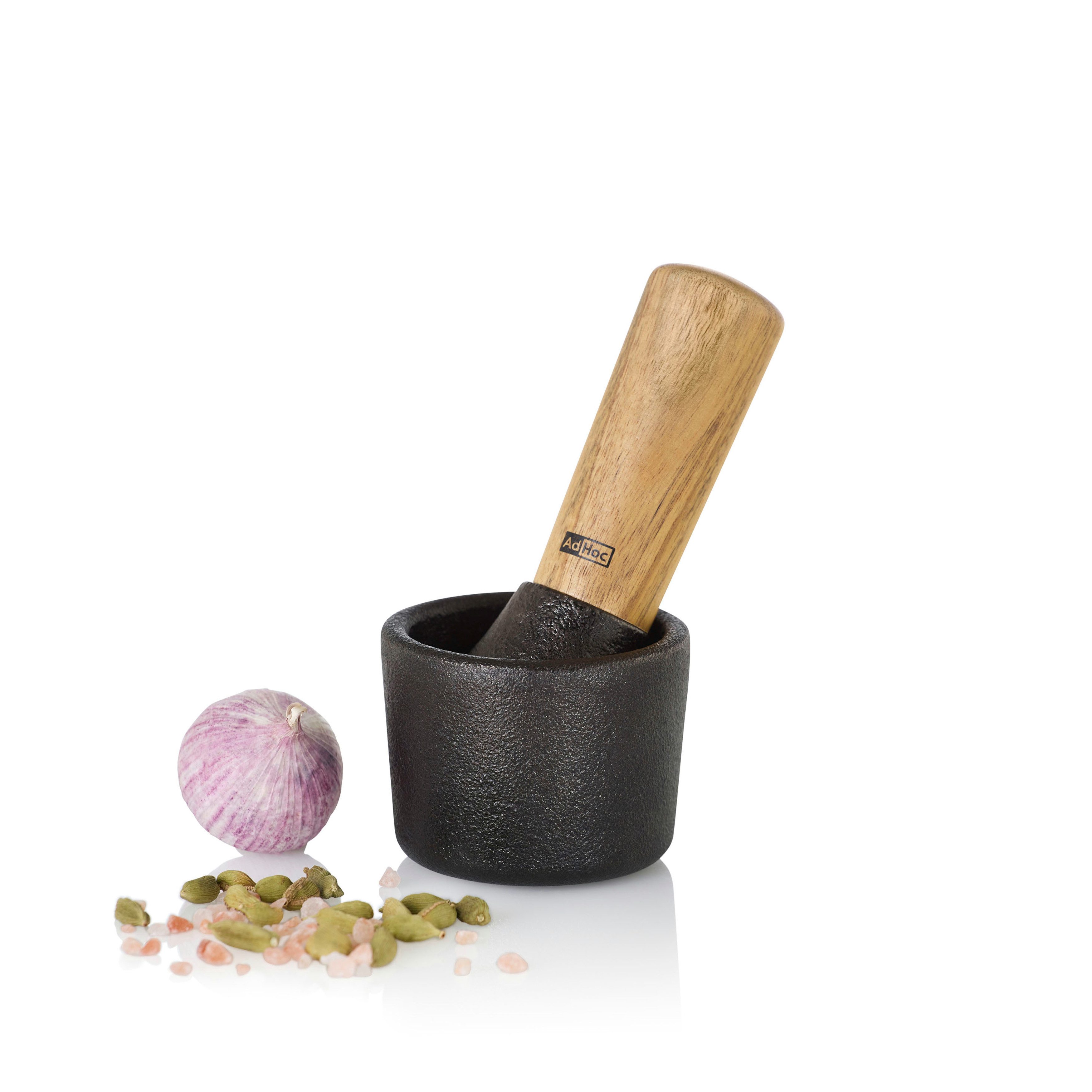 AdHoc Mörser aus Gusseisen und Holz CAMO, (2-tlg), traditionelle Mahlmethode für Gewürze und Gewürzmischungen