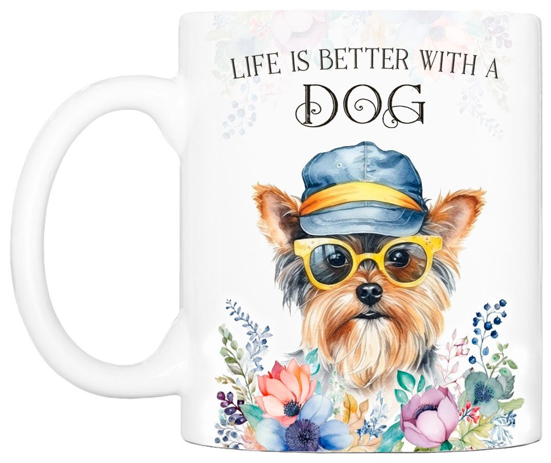Geschenk, beidseitig Tasse Hundefreunde, TERRIER bedruckt, für 330 handgefertigt, - Kaffeetasse Cadouri YORKSHIRE Keramik, mit Hunderasse, ml