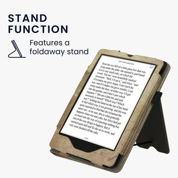 kwmobile E-Reader-Hülle Flip Schutzhülle für Amazon Kindle Paperwhite 11. Generation 2021, Handschlaufe - Cover Travel Vintage Design