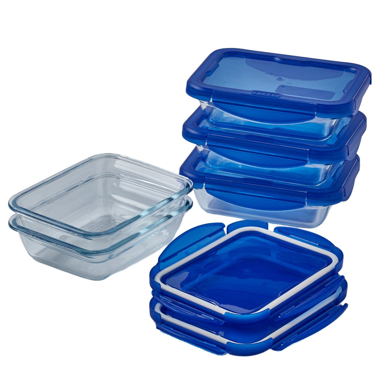 PYREX Frischhaltedose Pyrex Cook&Go Frischhaltedosen-Set 0,8 l rechteckig – 5-tlg, (Set, 5er-Set, rechteckig, ineinander stapelbar), Made in France, BPA-frei