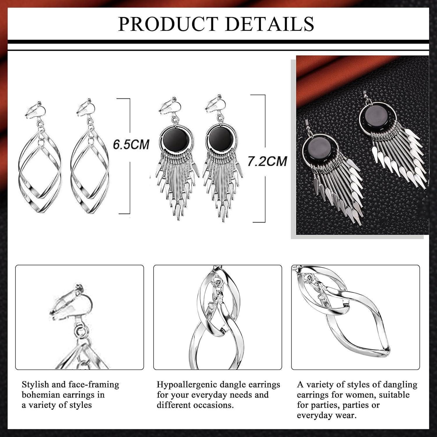LuxusKollektion Ohrclip-Set 15Paar Ohrclips Damen Mädchen Boho Hängend Ohrringe Clip Twist Lang