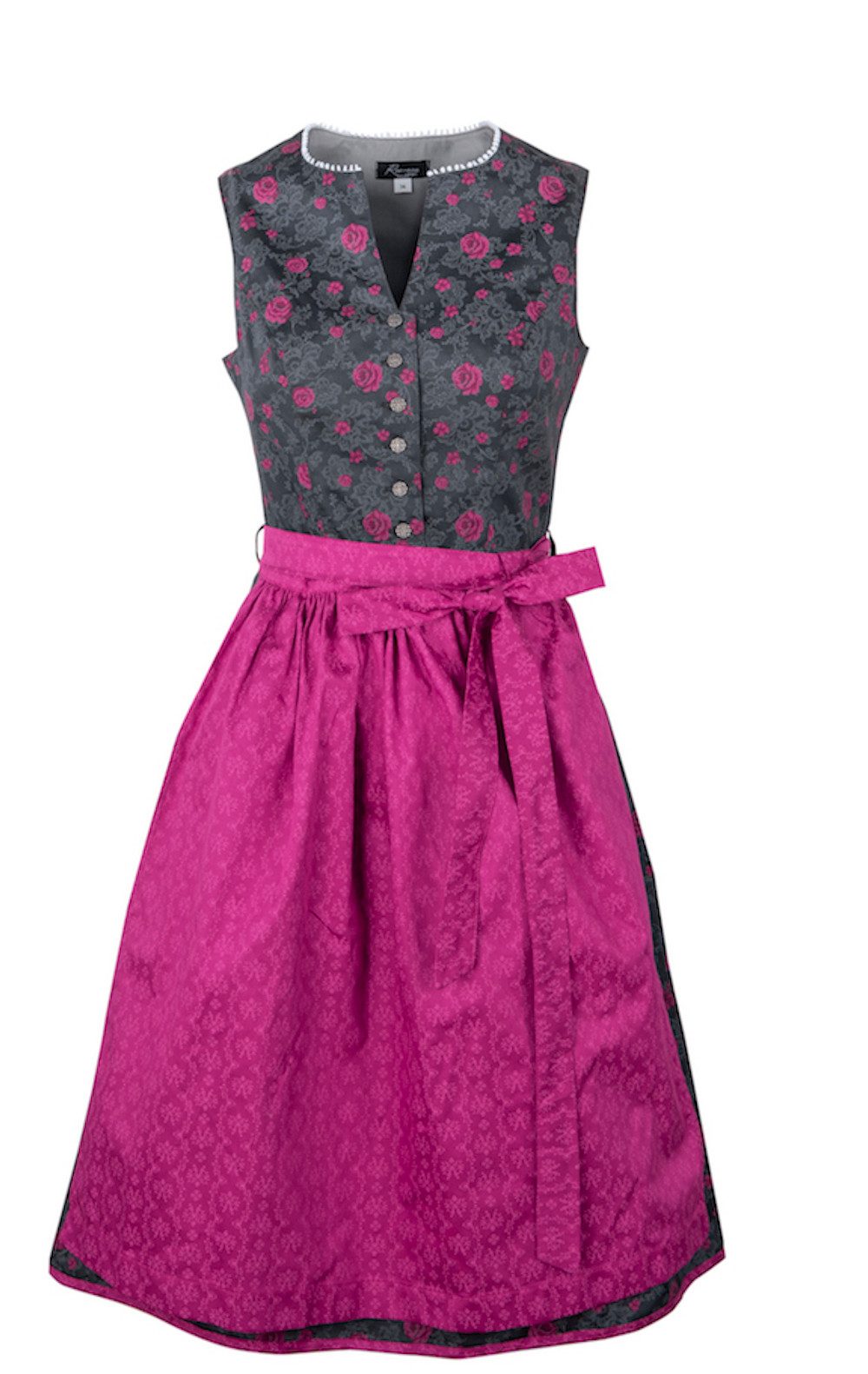 Ramona Lippert Dirndl Trachtenkleid Nadja hochgeschlossen grau pink Rocklänge 65 cm (2-teilig)