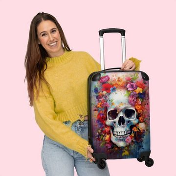 NoBoringSuitcases.com© Handgepäckkoffer Totenkopf - Blumen - Aquarell - Botanisch - Totenkopf 55x35x20cm, 4 Rollen, Koffer mit 4 rollen, Erwachsenen trolley, Reisekoffer