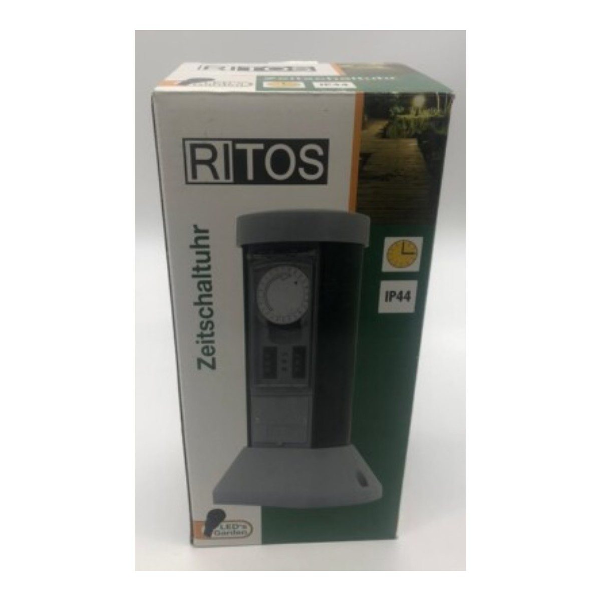 REV Zeitschaltuhr Ritos LED's Garden Zeitschaltuhr 24h IP44 230V 3500W grau grün, Zeitschaltuhr mit Tagesprogramm (24h), digital Timer für Steckdosen mit Leitung 2 Befestigung