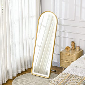 HOMCOM Standspiegel Ganzkörperspiegel, 151,5 x 50 x 4 cm Wandspiegel, LED-Leuchte (Lichtspiegel, 1-St., Garderobenspiegel), mit Touch-Schlater, für Wohnzimmer, Schlafzimmer, Gold