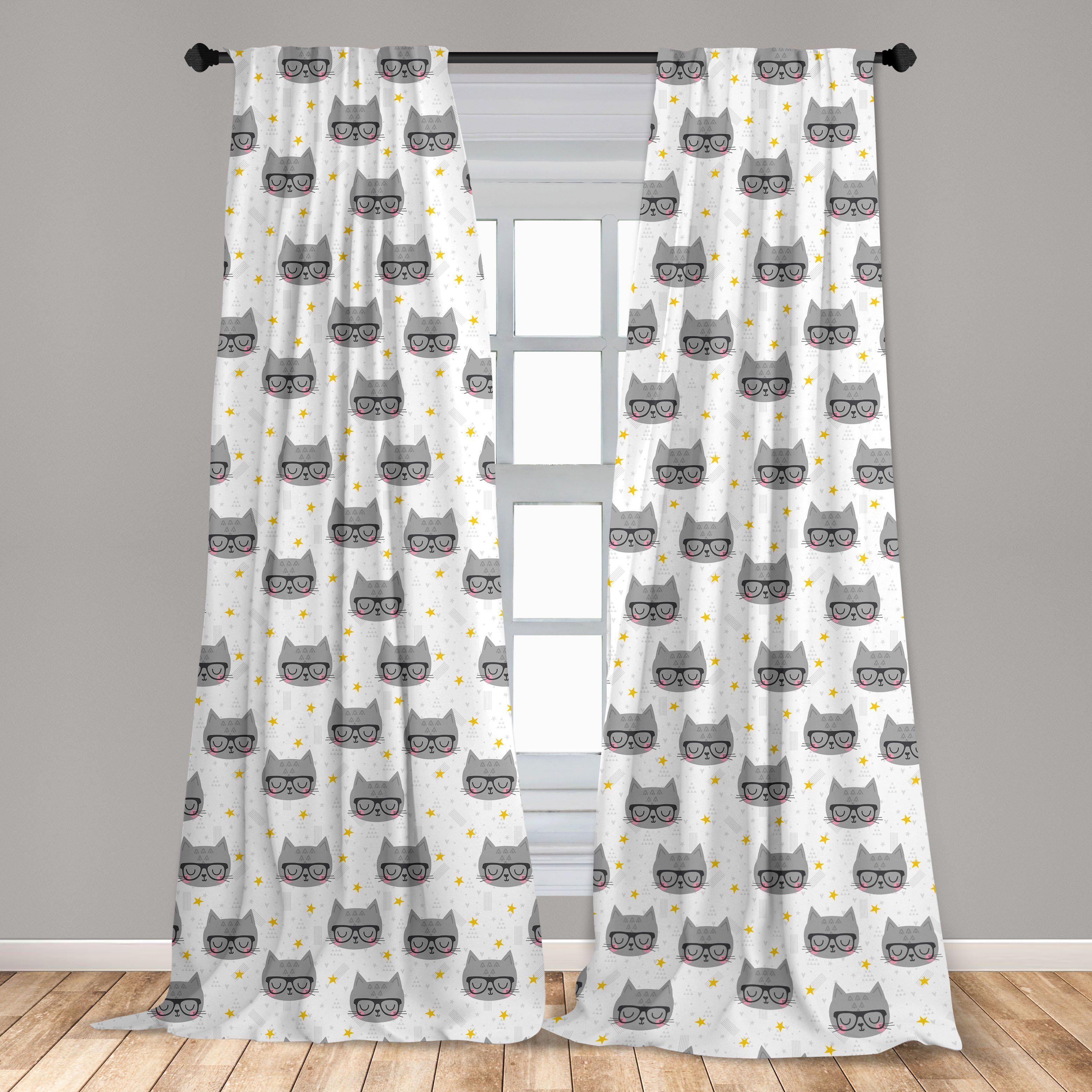Gardine Vorhang Glasses Kitties Hipster Schlafzimmer Dekor, Abakuhaus, für Katze Microfaser, Wohnzimmer