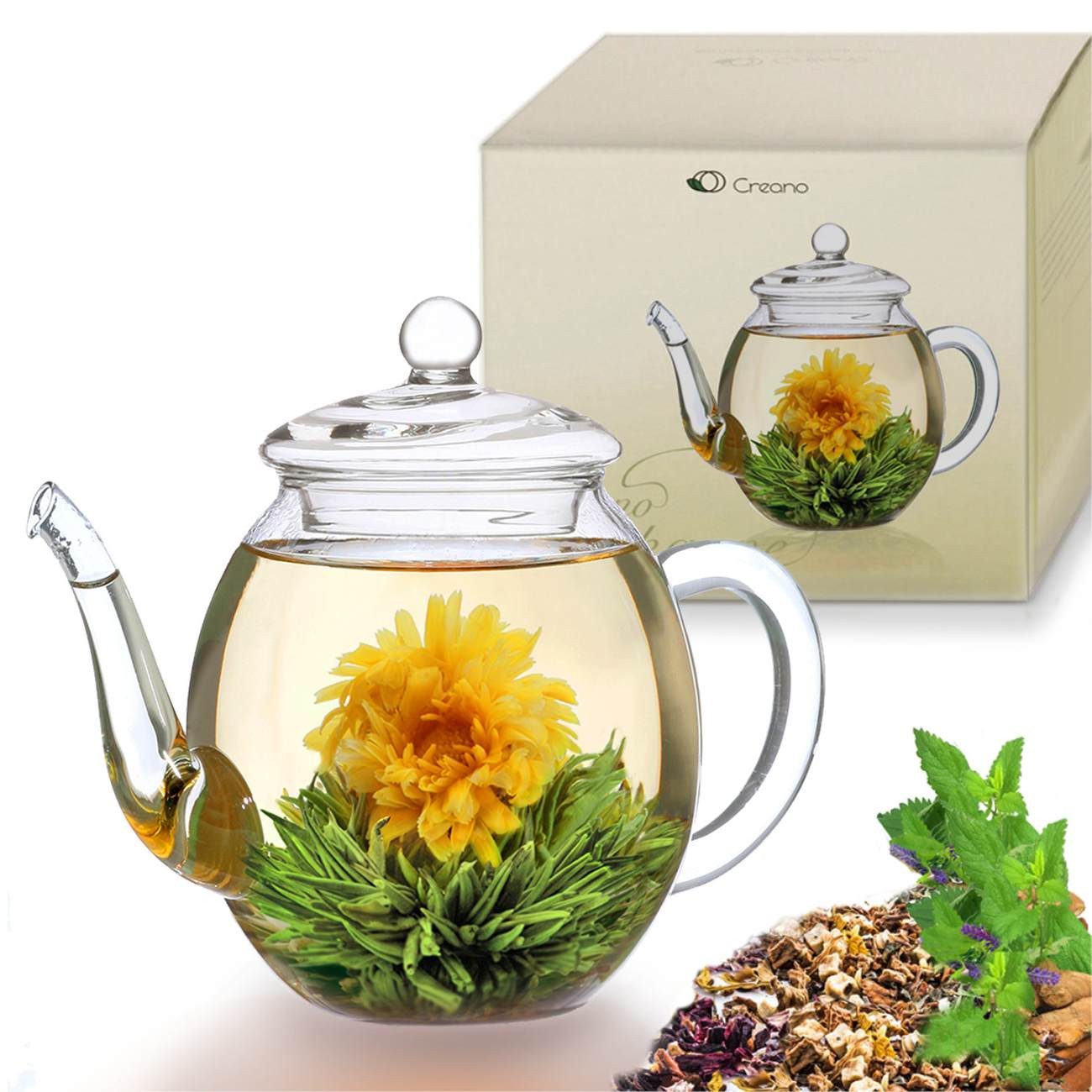Creano Teekanne Teekanne 500ml, 0,5 l, (1er-Set, 2-St., Teekanne & Deckel), tropffrei