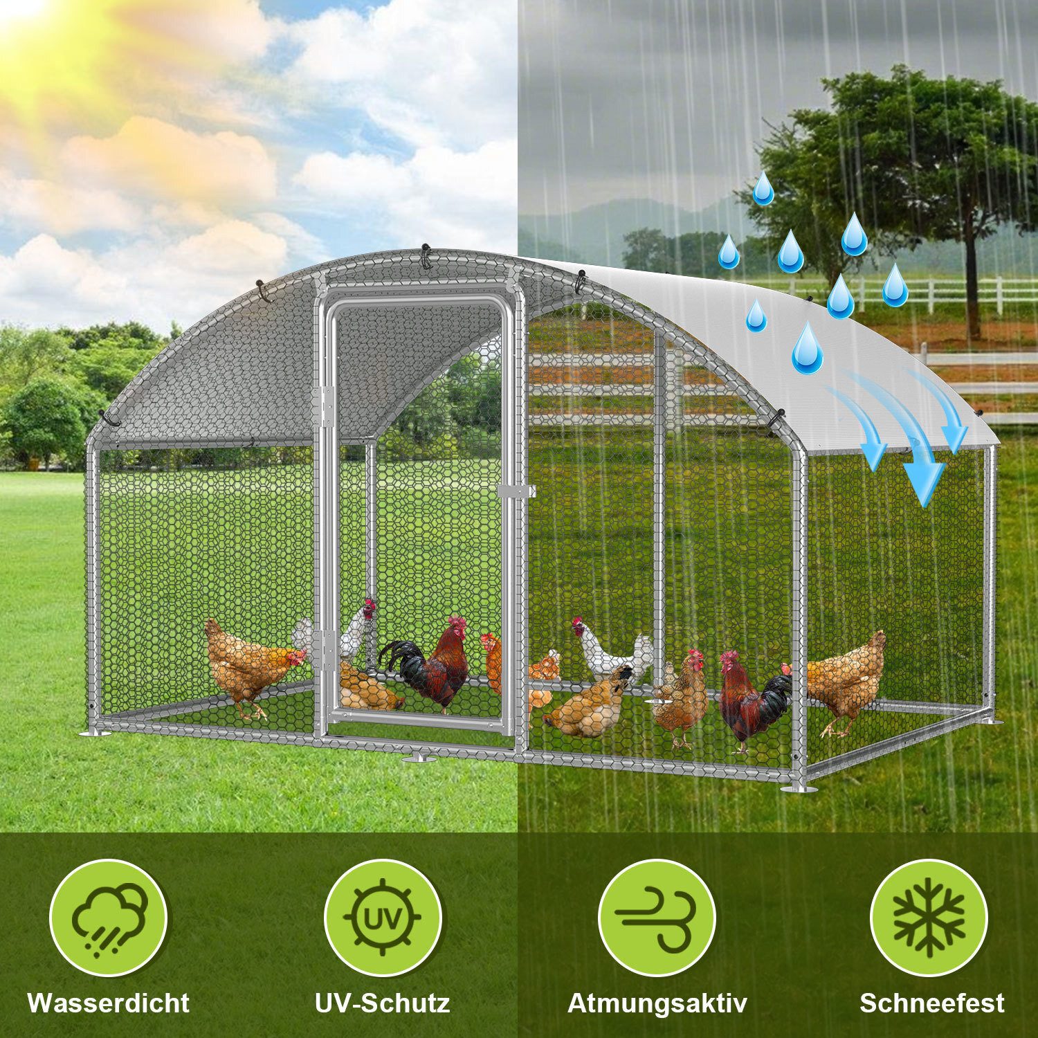 Clanmacy Hühnerstall Hühnerstall Hühnerstall mit Dach aus verzinktem Stahl für Garten