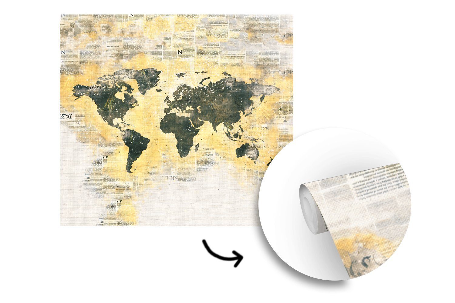 MuchoWow Fototapete Weltkarte - Farben Aquarellfarben, Schlafzimmer, - St), oder Wohnzimmer Tapete Vinyl für Matt, Wandtapete bedruckt, (5