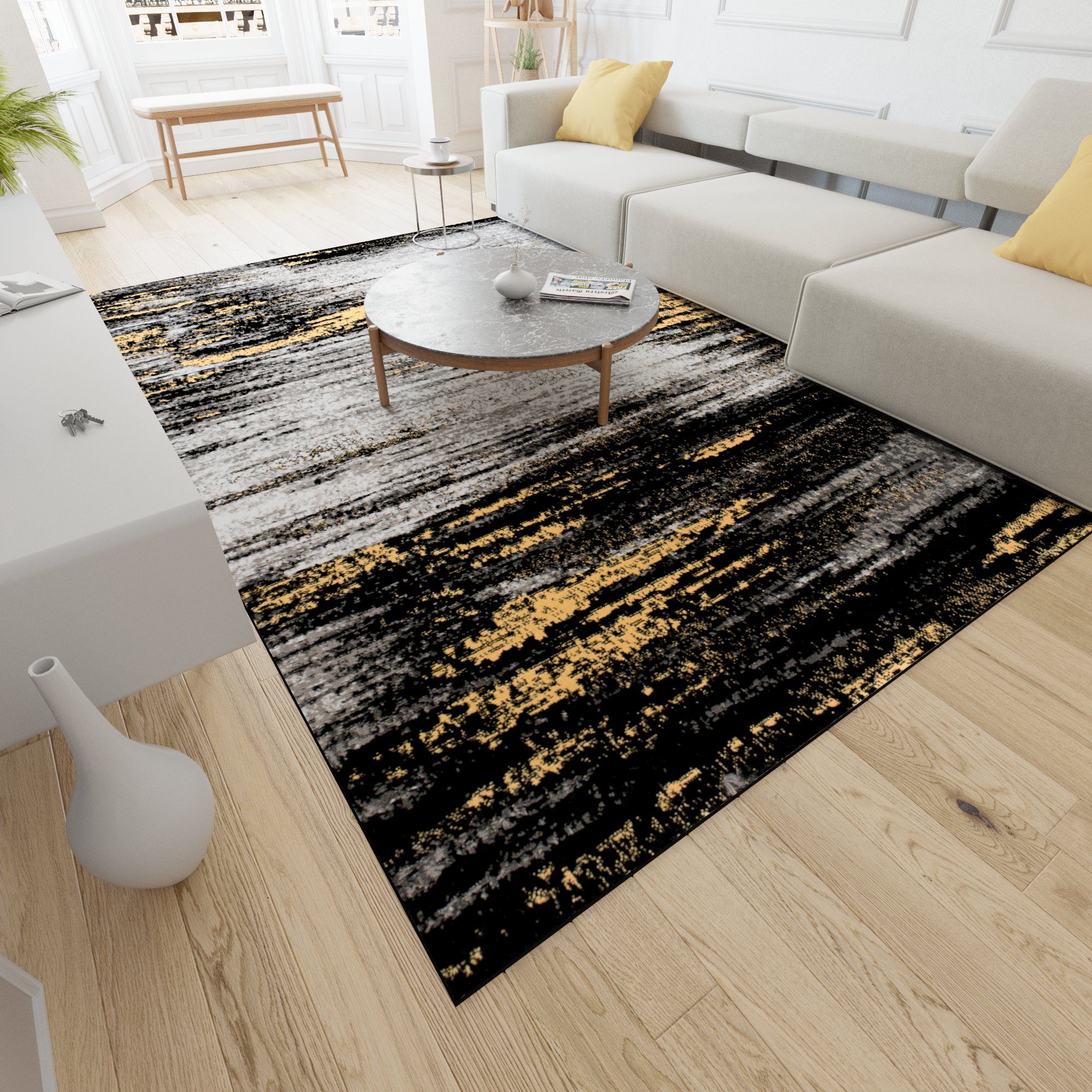 Mazovia Designteppich Modern Teppich Kurzflor Wohnzimmerteppich Robust und pflegeleicht GRAU, 80 x 150 cm, Fußbodenheizung, Allergiker geeignet, Farbecht, Pflegeleicht