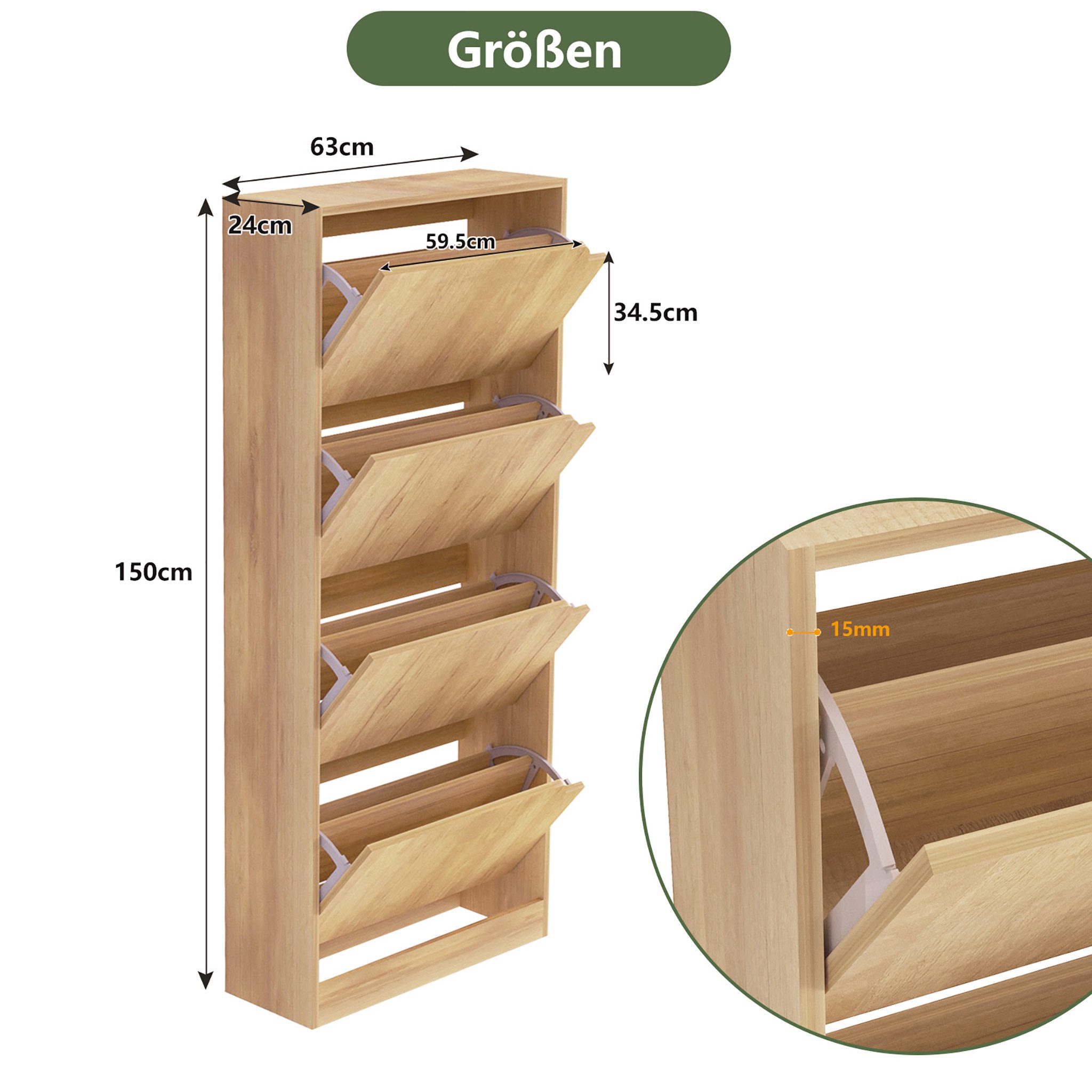 WAOHO Schuhschrank Klappbare Schuhregale, 4-türiger, doppelstöckiger Schuhschrank
