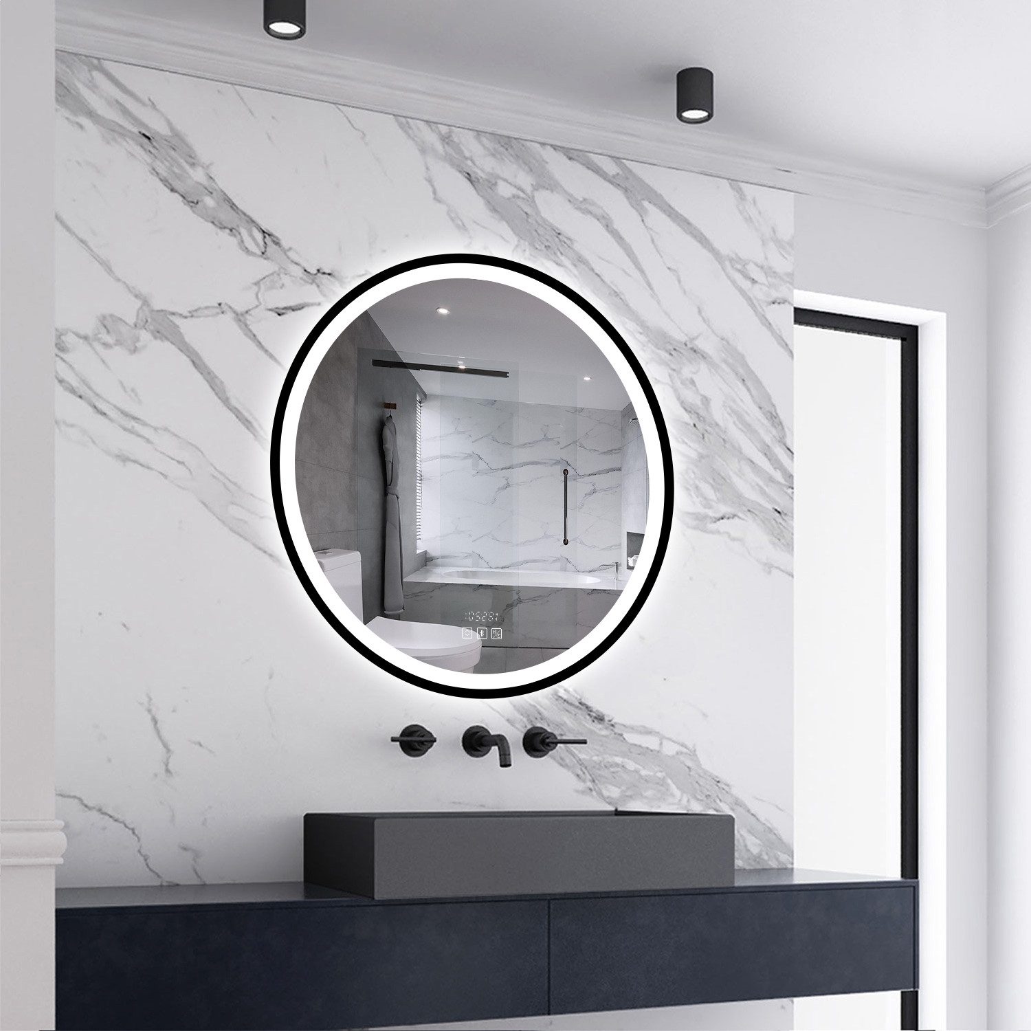 Aica Sanitär Badspiegel LED Wandspiegel mit Beschlagfrei Kalt/Neutral/Warmweiß Dimmbar, mit Bluetooth und Uhr