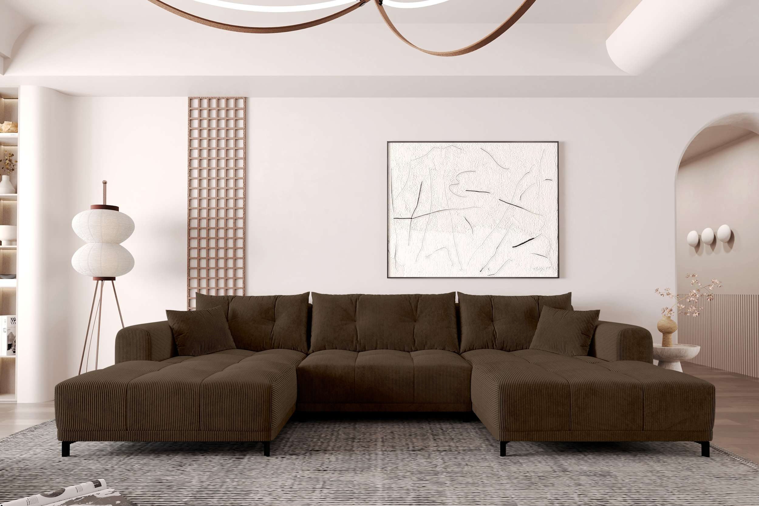 99rooms Wohnlandschaft Massimo, Sofa, U-Form, mit Schlaffunktion, Rundumbezug, in Cordstoff POSO