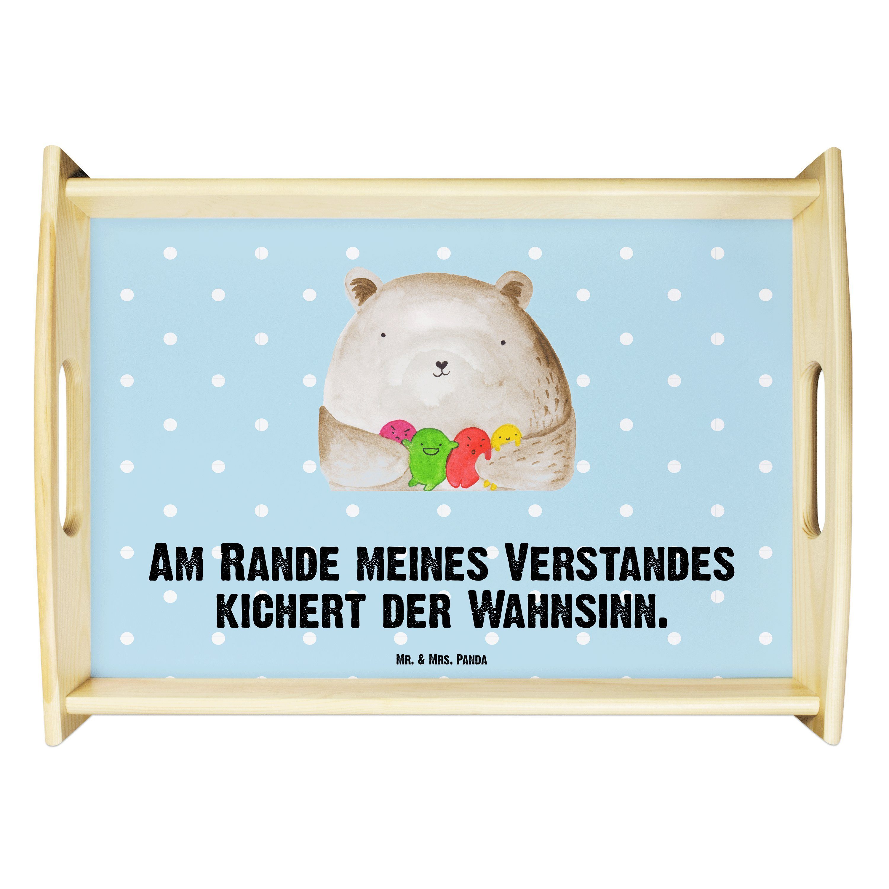 Mr. & Mrs. Panda Tablett Bär Gefühl - Blau Pastell - Geschenk, Teddybär, Frühstückstablett, De, Echtholz lasiert, (1-tlg)