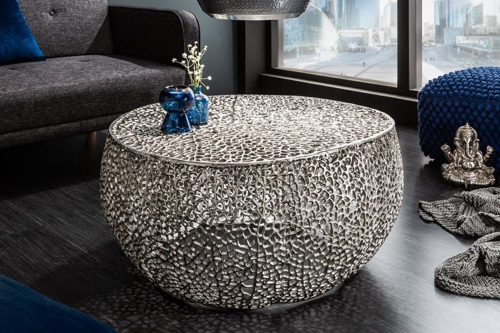 riess-ambiente Couchtisch ABSTRACT LEAF 80cm silber (Einzelartikel, 1-St), Wohnzimmer · Metall · Handarbeit · Modern
