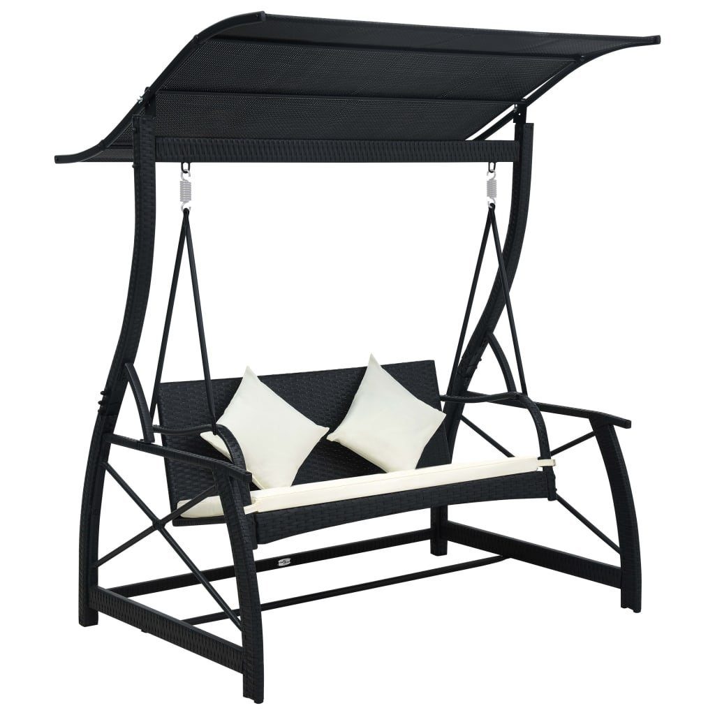 Hollywoodschaukel Hollywoodschaukel 3-Sitzer mit Dach Poly Rattan Schwarz