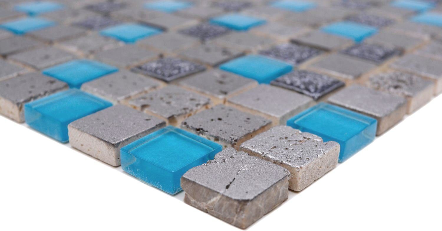 Mosaik / Mosaikfliesen Glasmosaik blaugrau Mosani Matten Resin glänzend 10