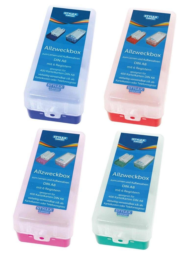 Stylex Schreibwaren Karteikasten 4x Lernbox / Karteikasten / DIN A8 / je 1x blau, rot, grün, pink