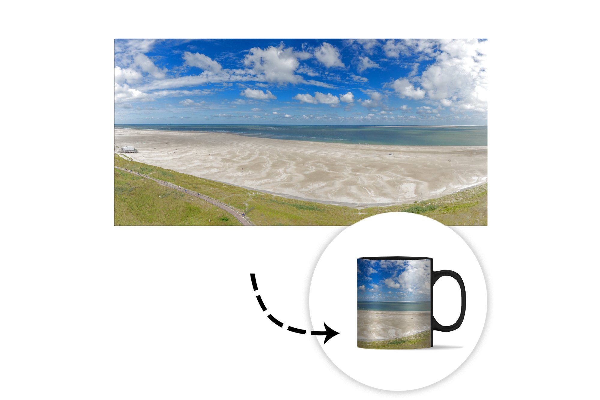 MuchoWow Tasse Sand - Wasser Zaubertasse, - Teetasse, Inseln, Farbwechsel, Friesische Keramik, Geschenk Kaffeetassen