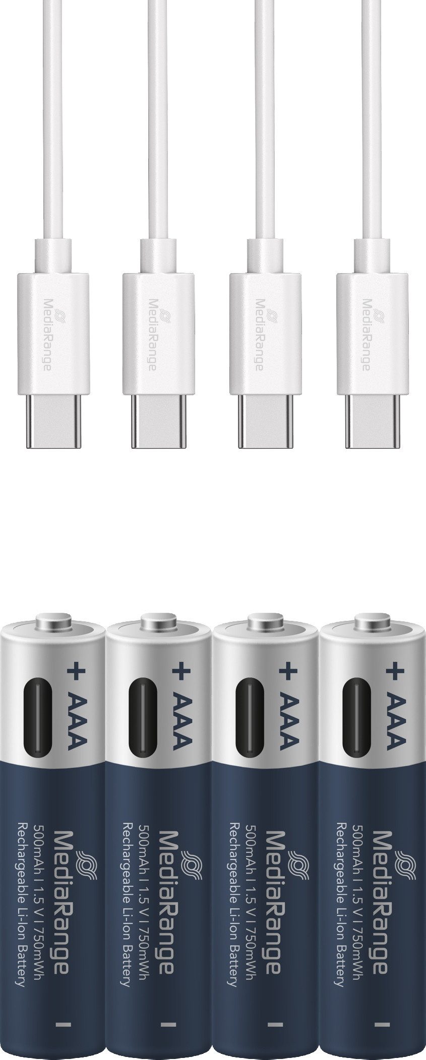 Mediarange 4 Akku AAA mit USB-C Anschluss Li-Ion Micro 1.5V 500mAh Ladekabel Akkupacks – Bild 5 von 5