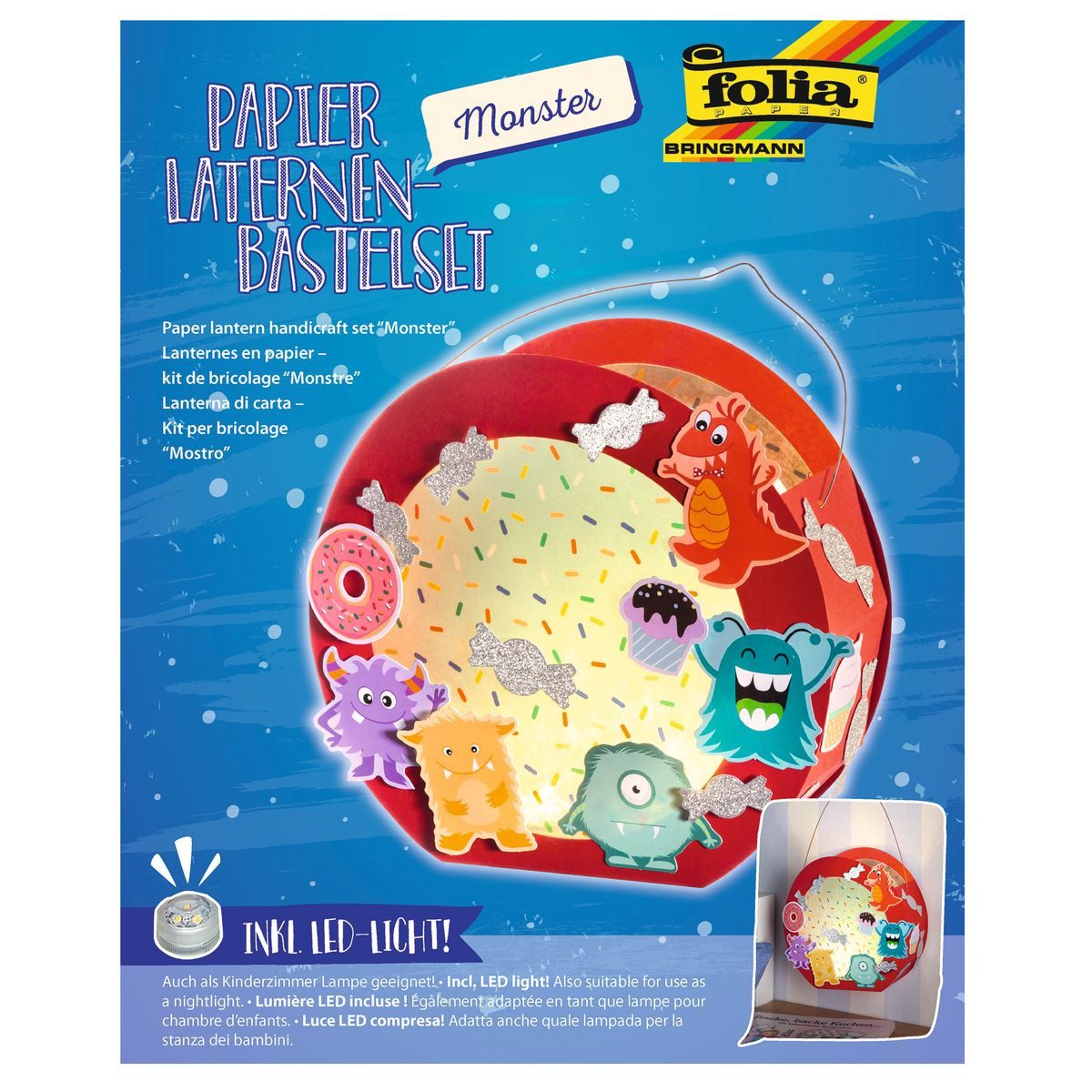 Kosmos Papierlaterne folia Laternen Bastelset Monster inkl. LED-Licht