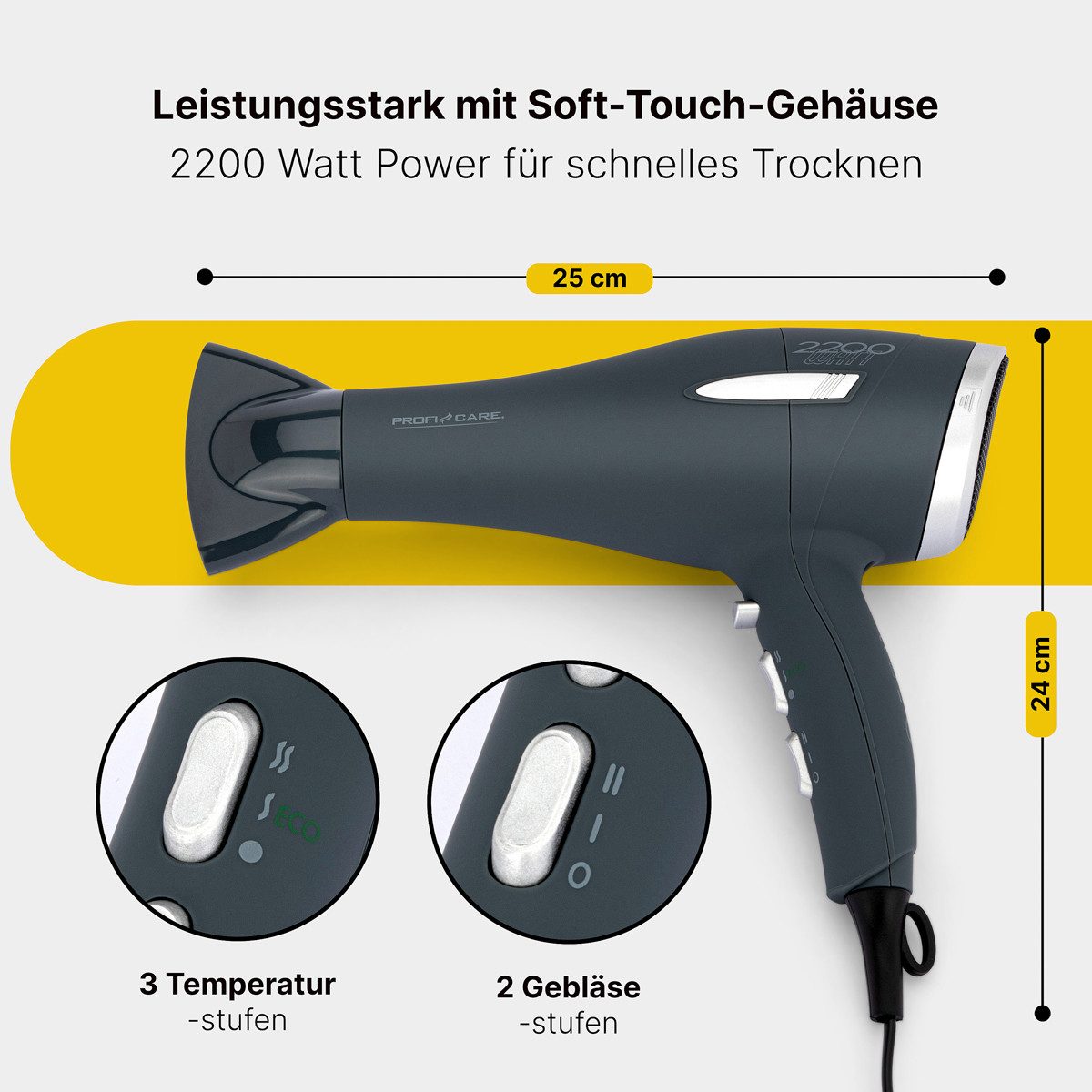 ProfiCare Haartrockner PC-HT 3045, 2200 W, mit Cool Shot und 3 Leistungsstufen