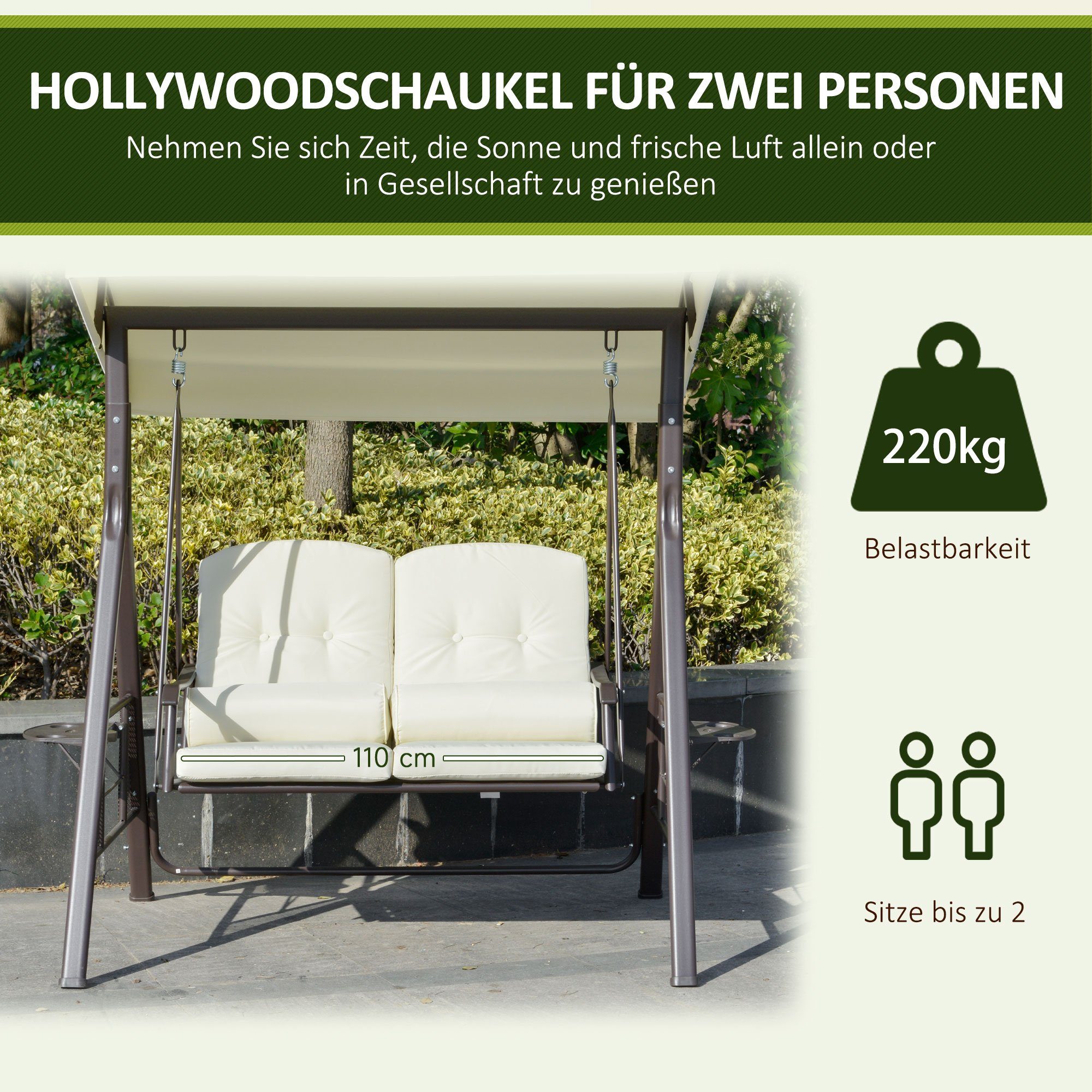 Outsunny Hollywoodschaukel 1 Sonnendach 1 inkl. tlg., Hollywoodschaukel, Hollywoodschaukel, Set, 3-Sitzer, x