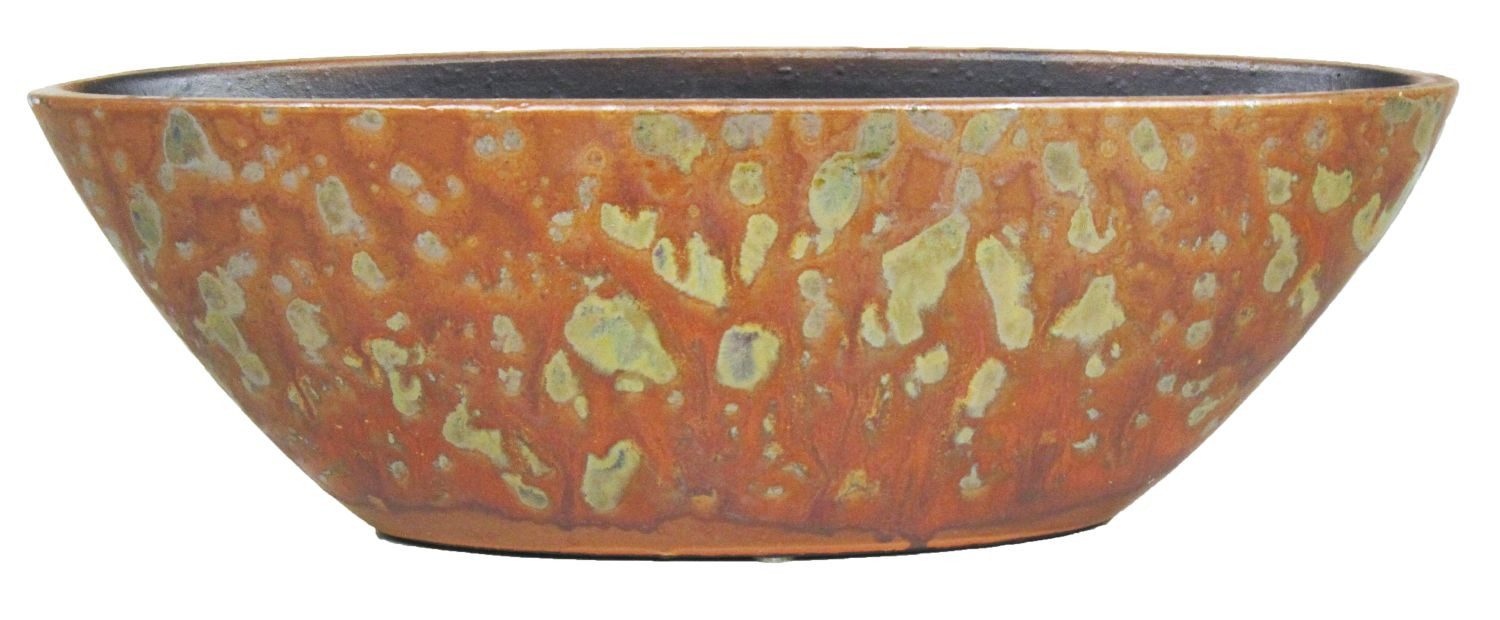 INNA-Glas Dekoschale Schiffchen Schaleaus Keramik, gesprenkelt, orange-gelb, 40x15x12 cm