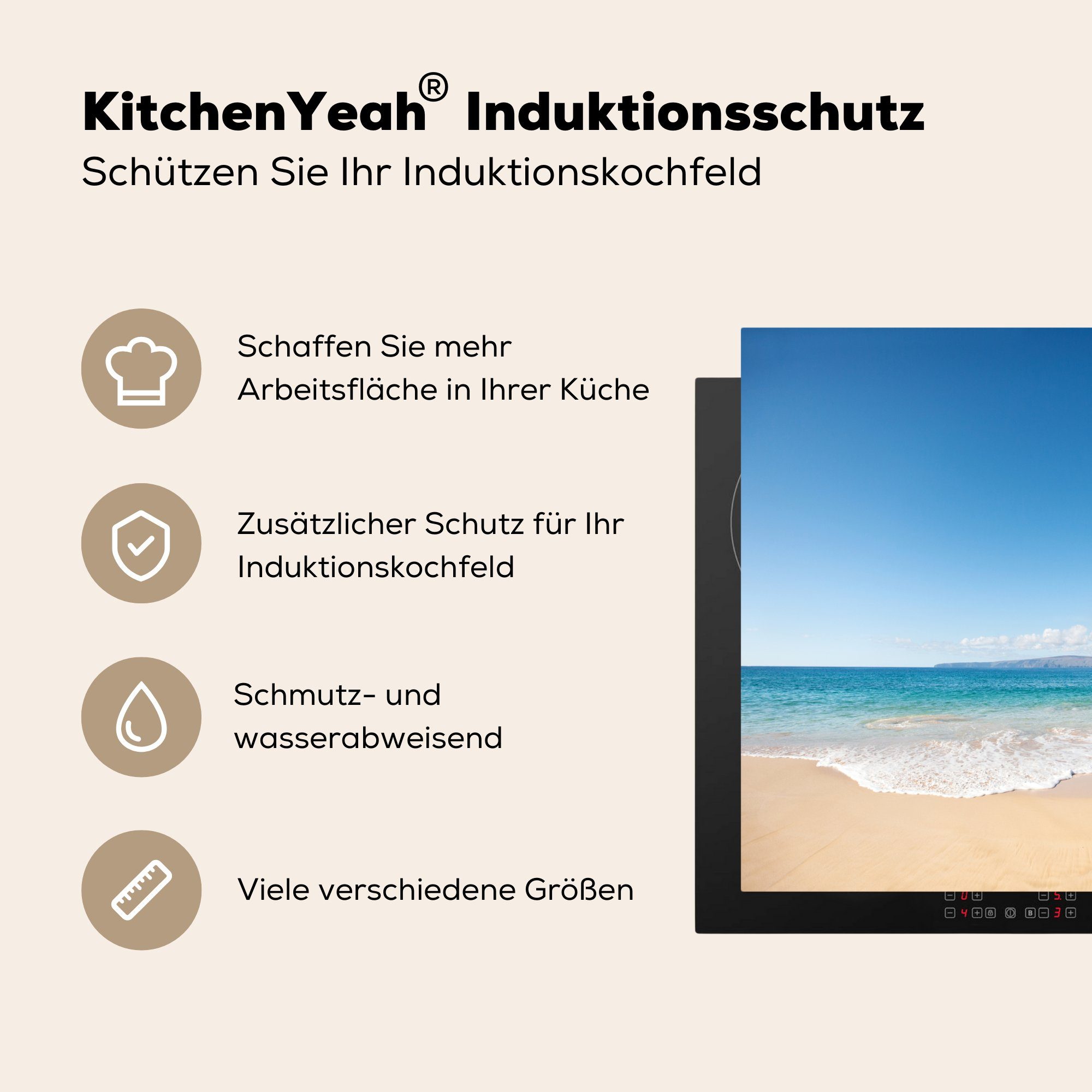 küche, Vinyl, Türkis tlg), Meer - für cm, (1 - Herdblende-/Abdeckplatte die Hawaii, Ceranfeldabdeckung Induktionsmatte MuchoWow 59x52