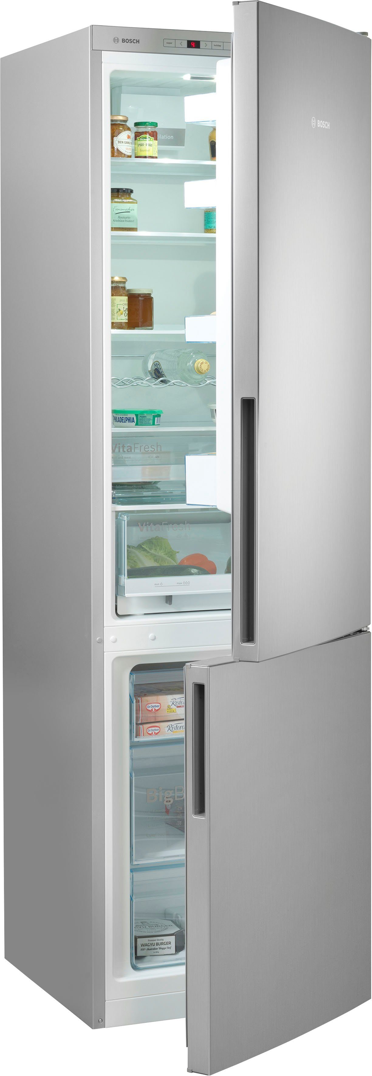 BOSCH Kühl-/Gefrierkombination Serie 6 KGE39ALCA, 201 cm hoch, 60 cm breit, Low Frost, VitaFresh Schublade, Big Box, LED-Licht, Super Kühlen – Bild 2 von 5