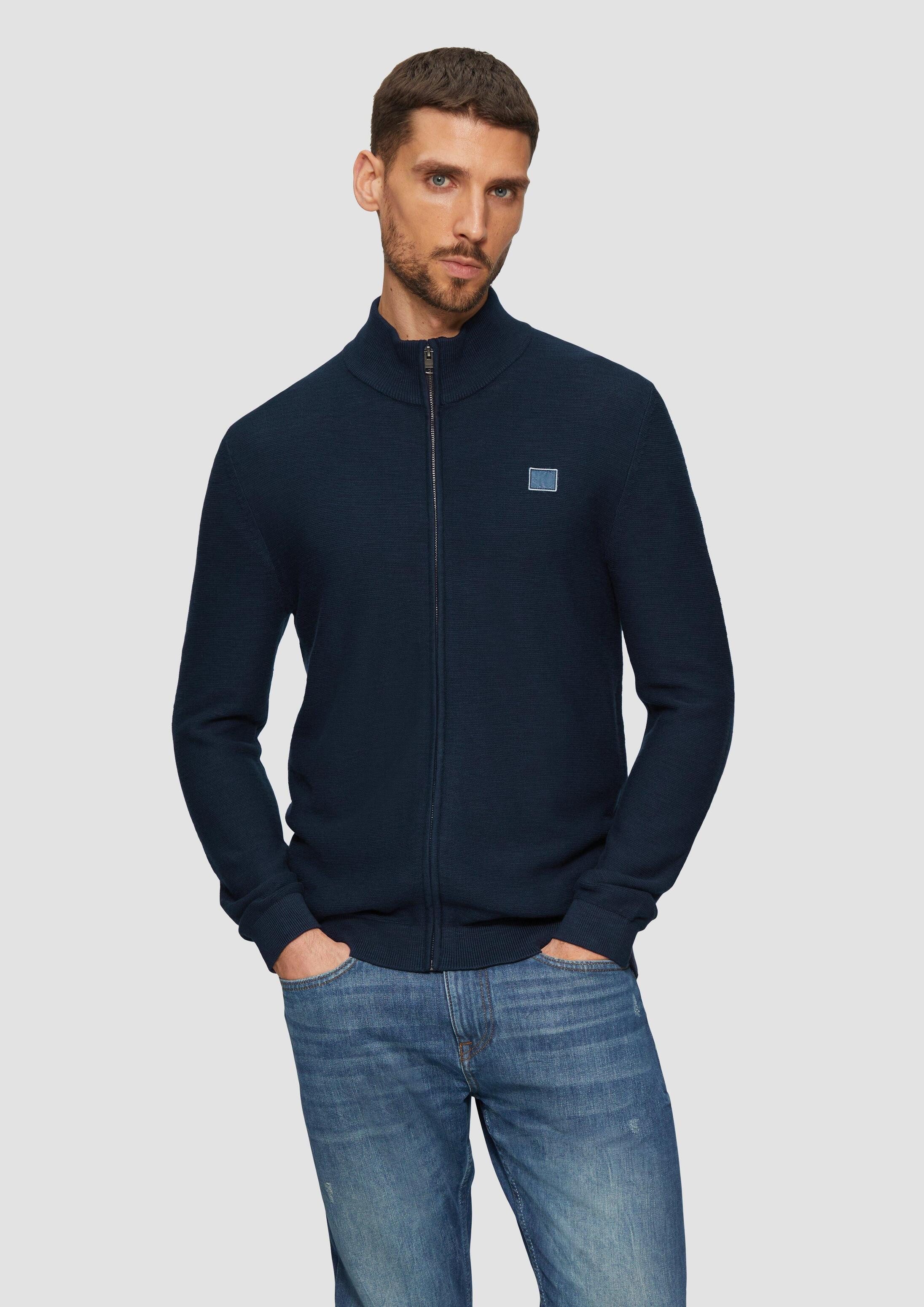 s.Oliver Cardigan Strickjacke Strukturierte Strickjacke mit Logo-Patch