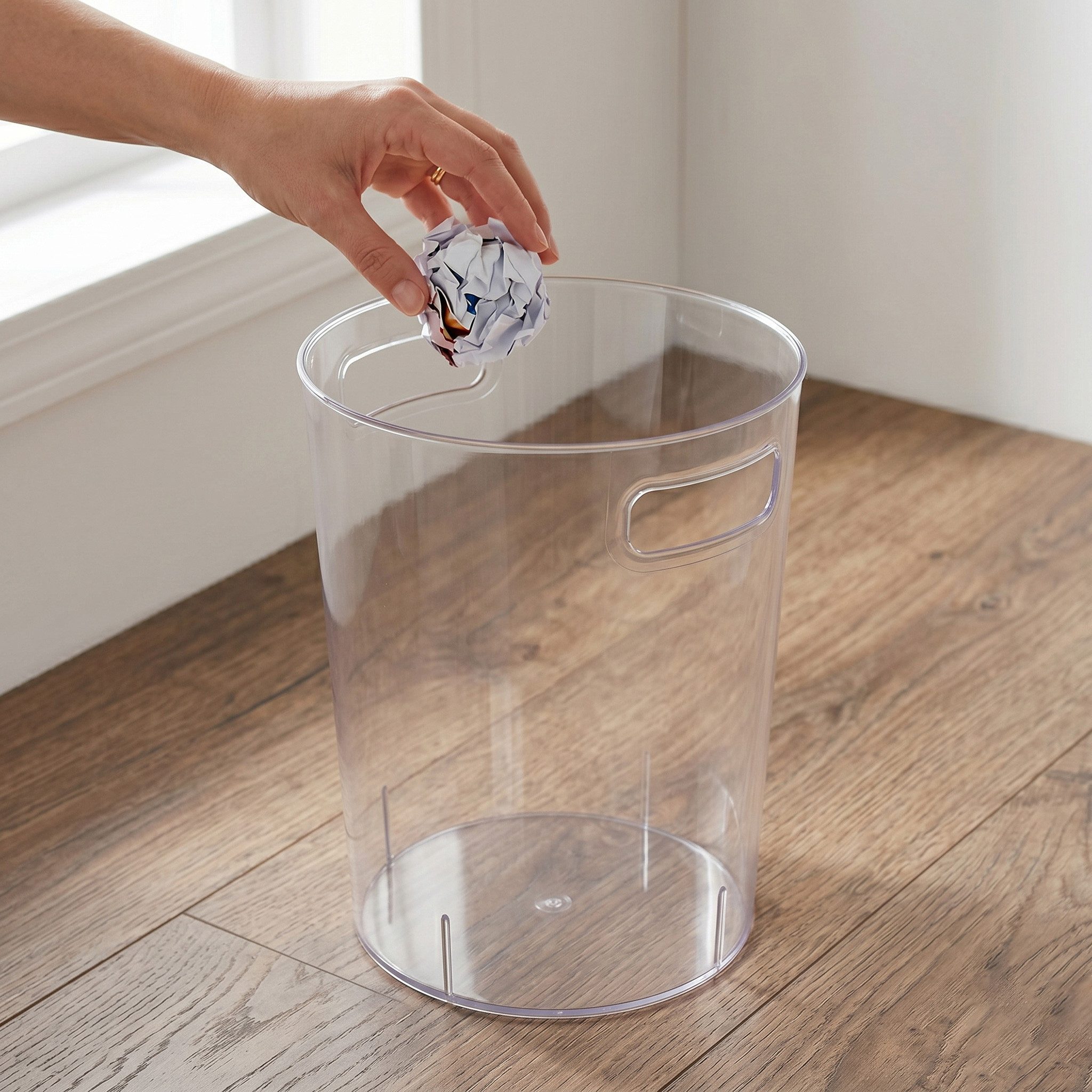Sinoba Papierkorb 888 aus hochwertigem PET, Modern & transparent: Griffmulden, bruchsicher, pflegeleicht